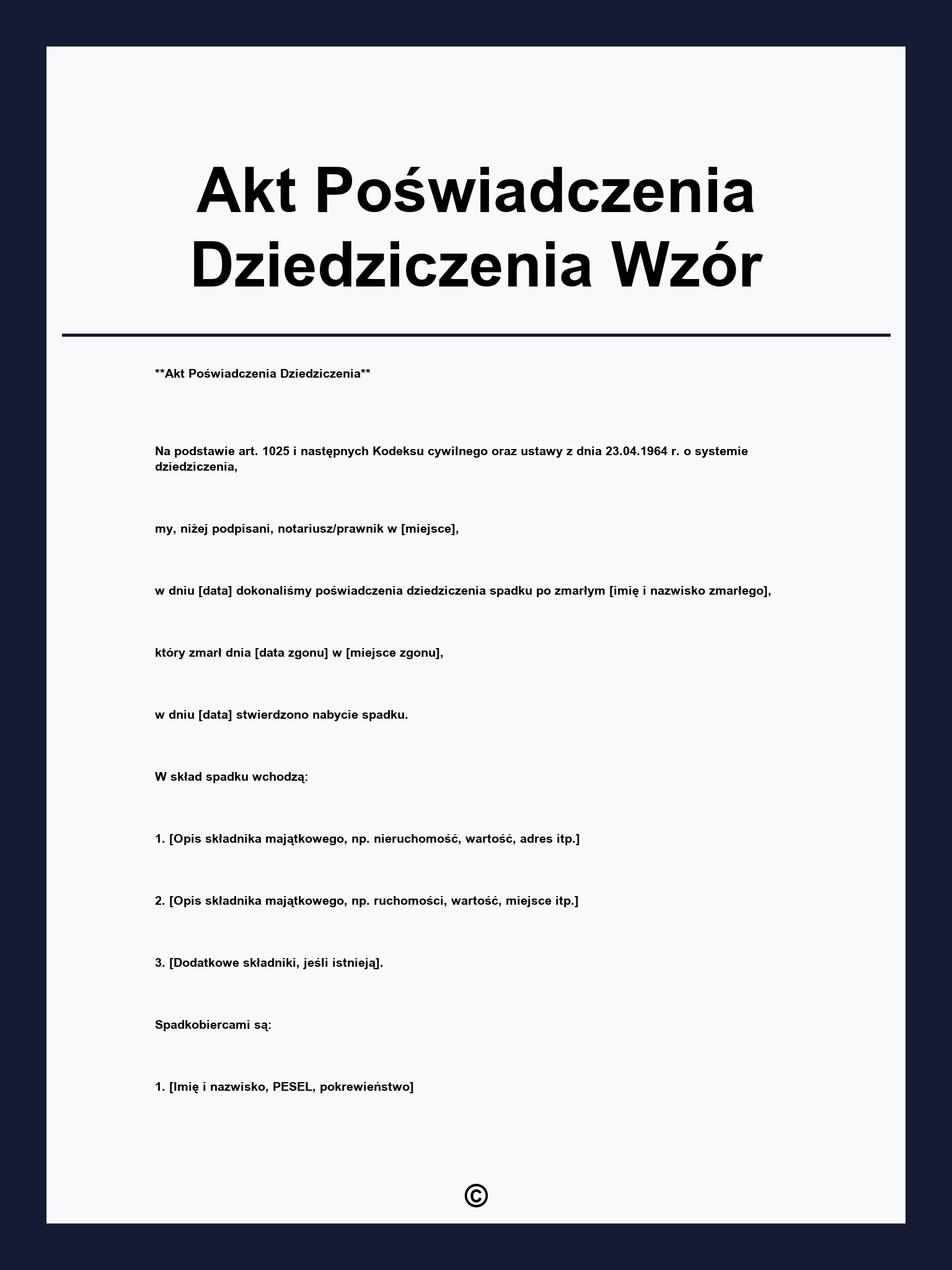 Akt Poświadczenia Dziedziczenia Wzór