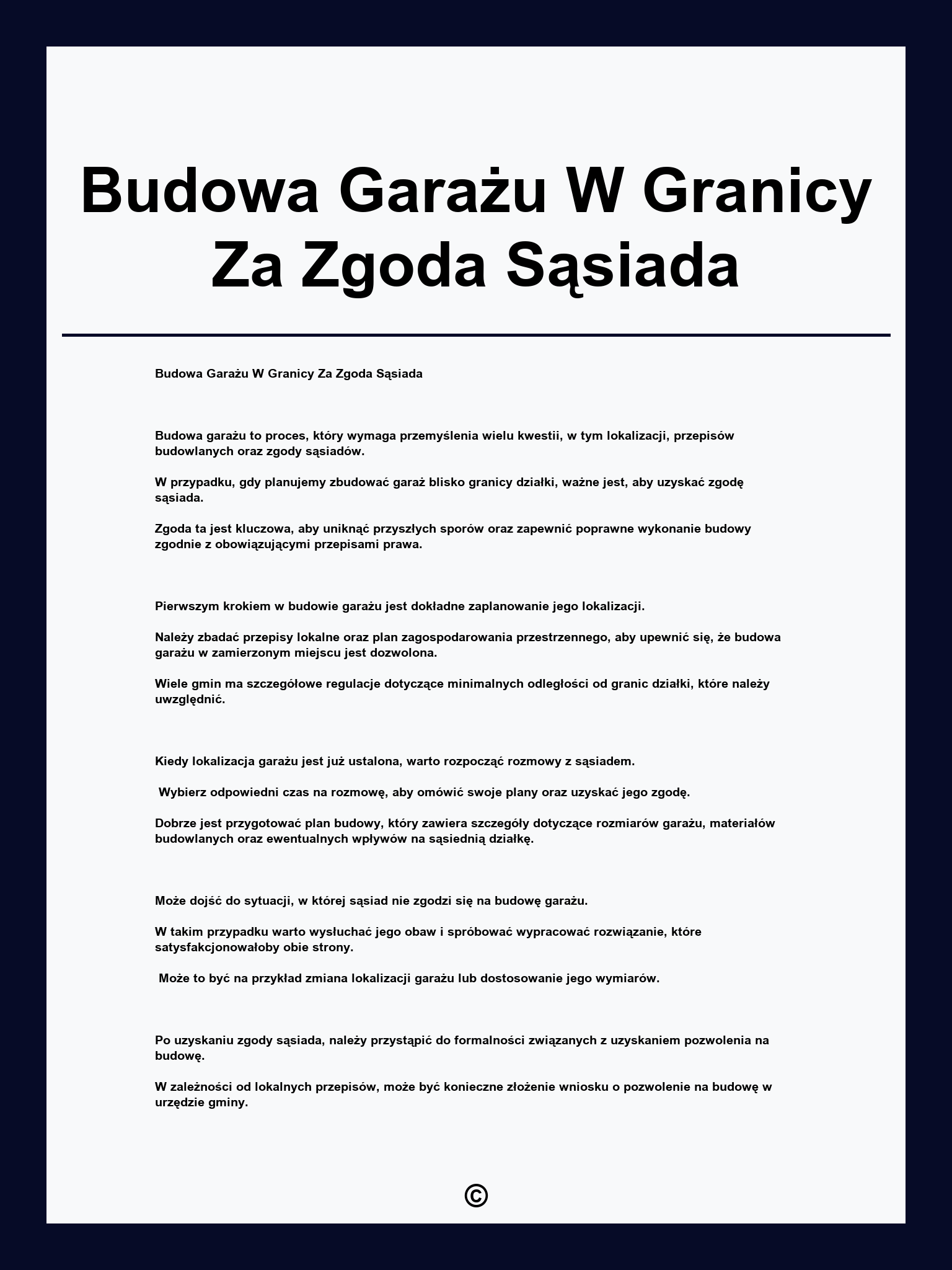 Budowa Garażu W Granicy Za Zgoda Sąsiada