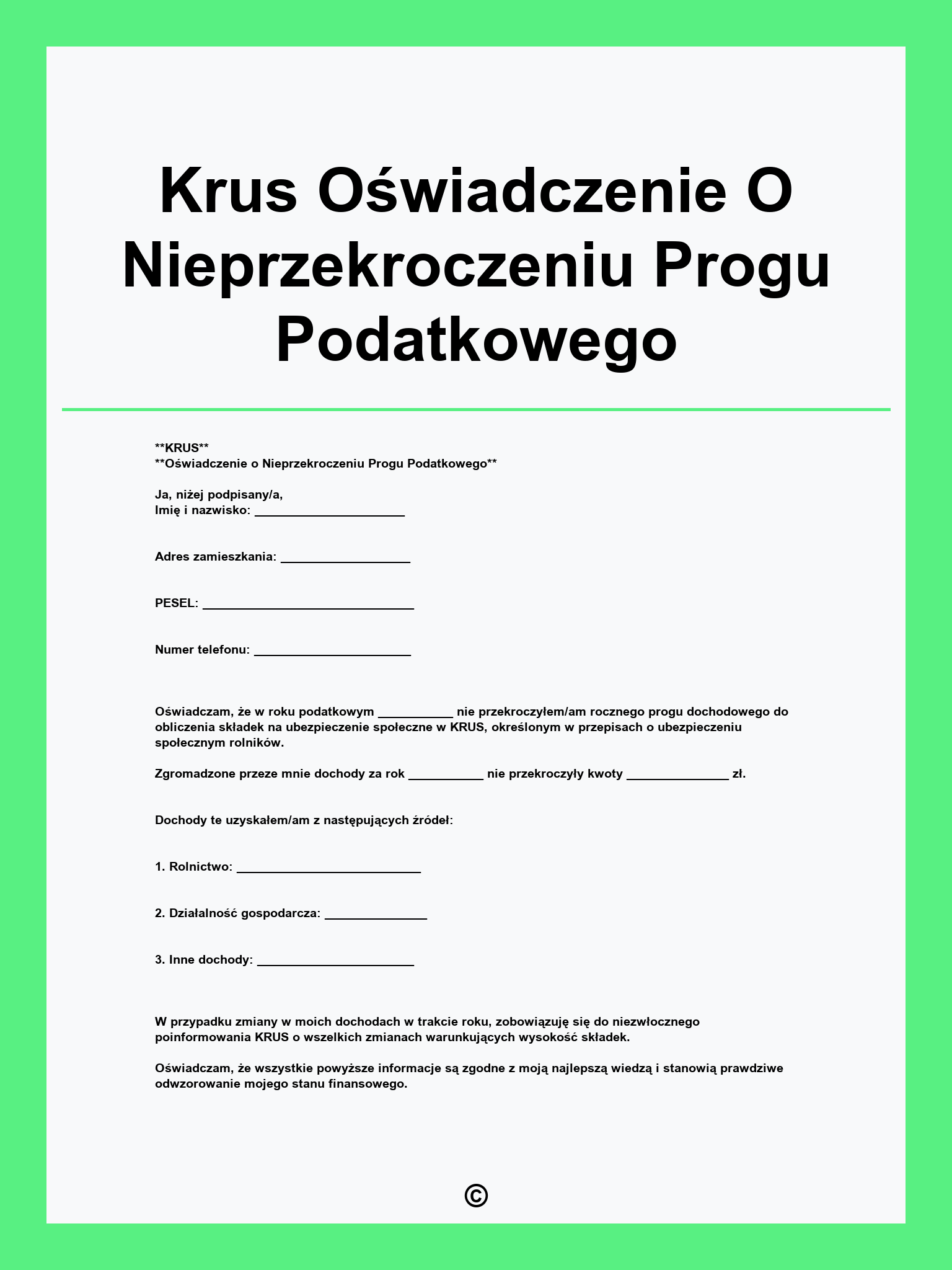 Krus Oświadczenie O Nieprzekroczeniu Progu Podatkowego