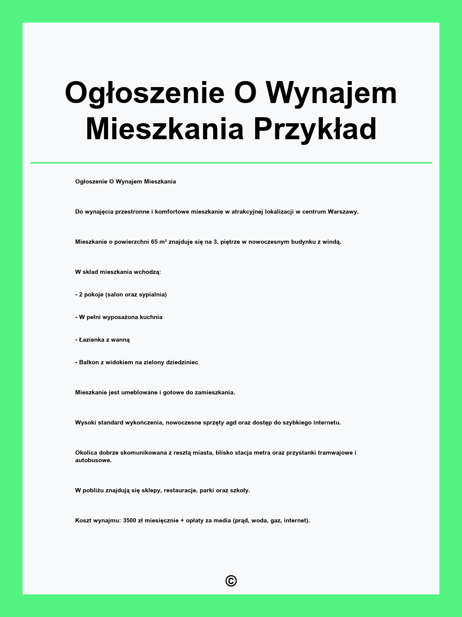 Ogłoszenie O Wynajem Mieszkania Przykład