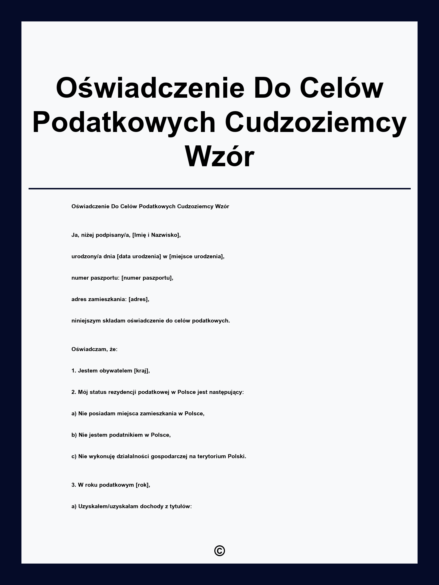 Oświadczenie Do Celów Podatkowych Cudzoziemcy Wzór