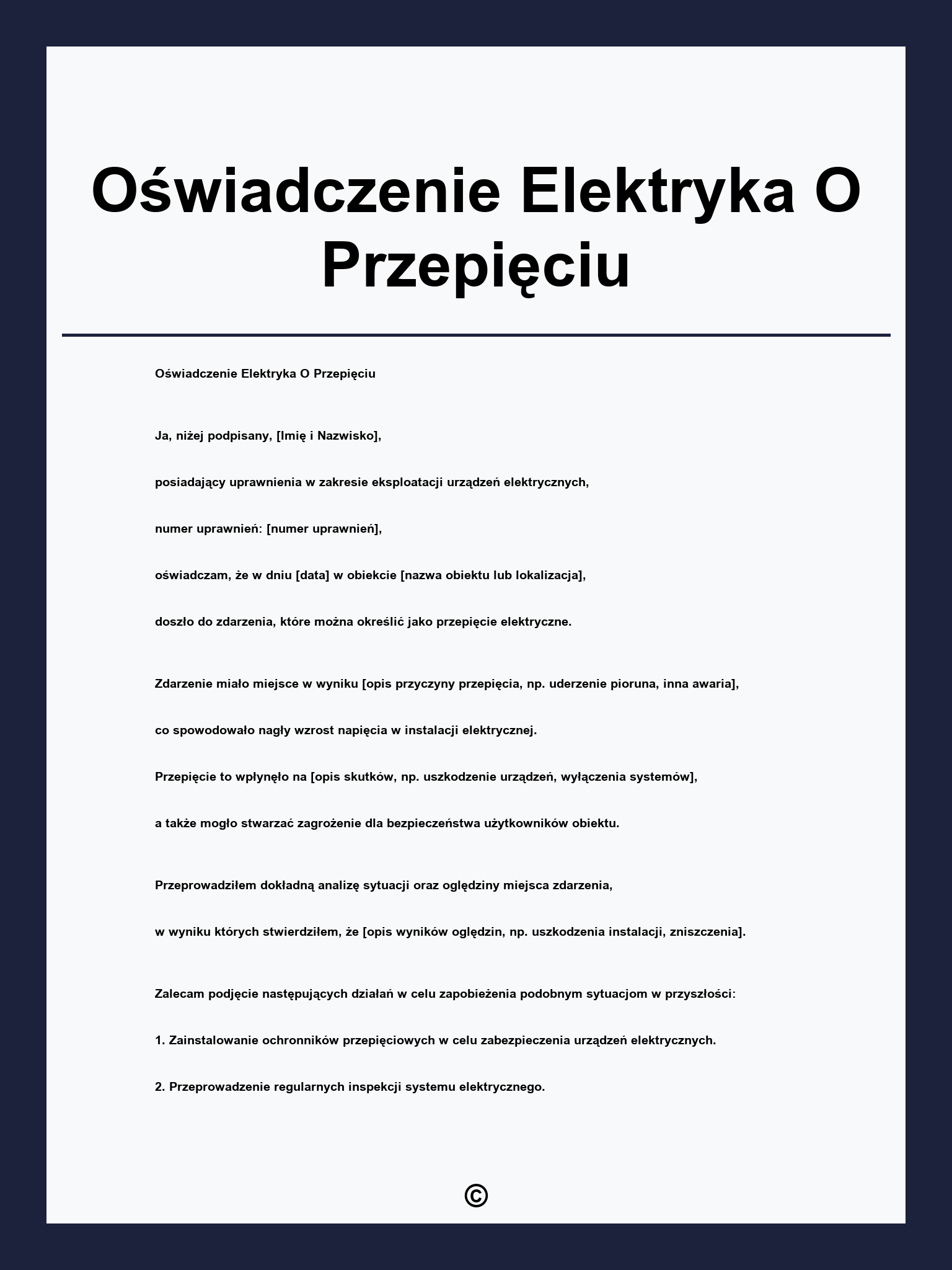 Oświadczenie Elektryka O Przepięciu