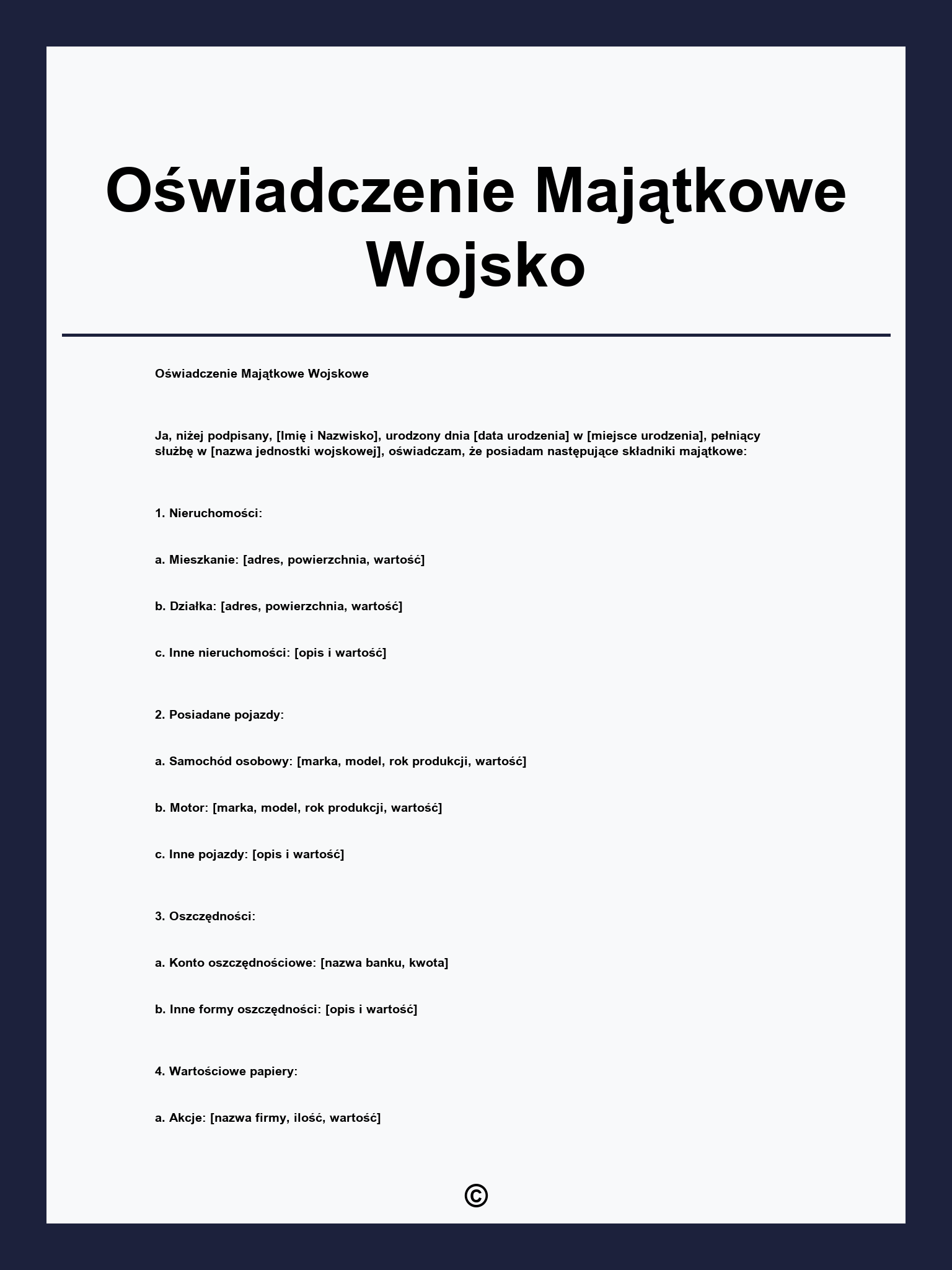 Oświadczenie Majątkowe Wojsko