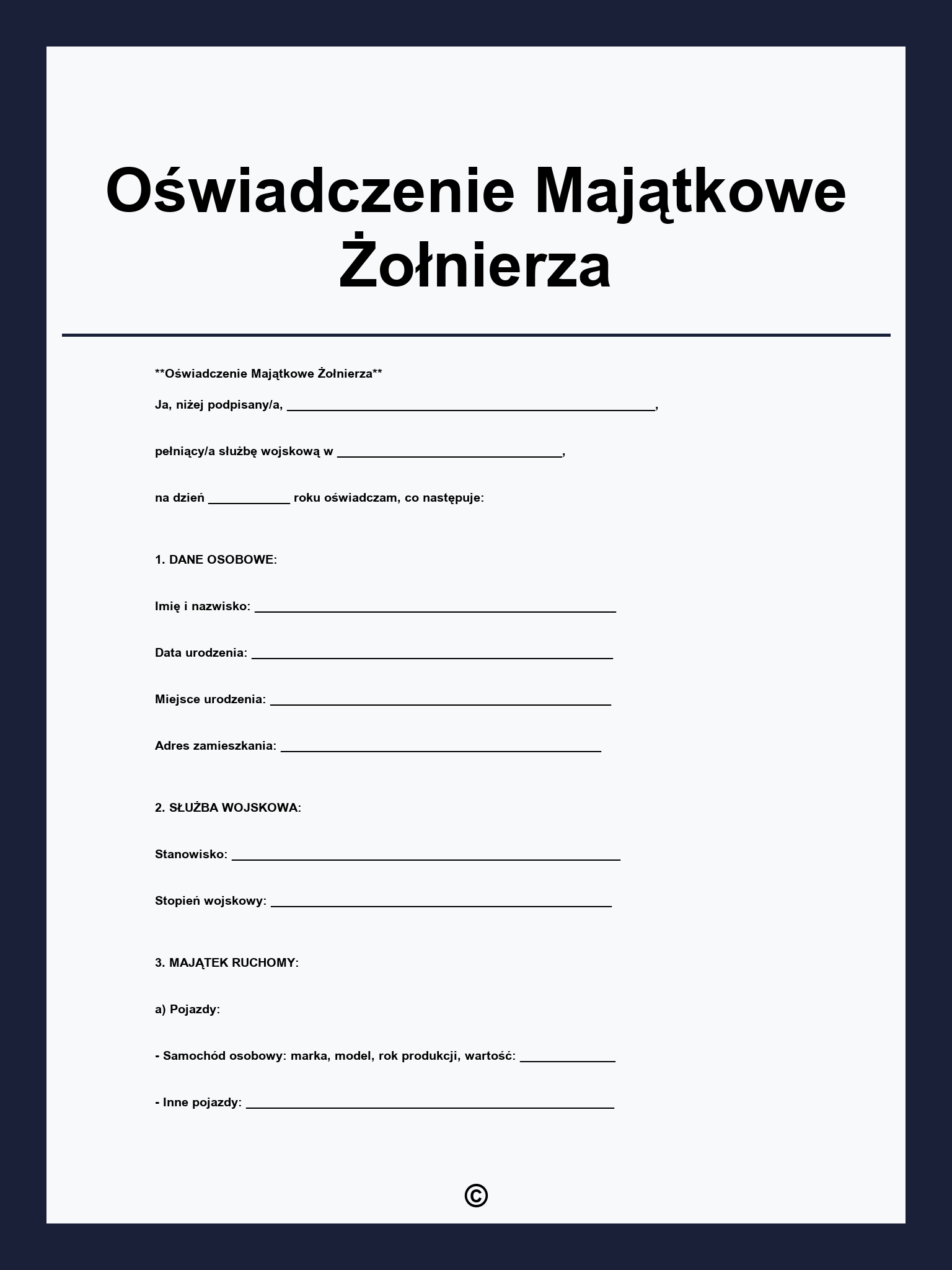 Oświadczenie Majątkowe Żołnierza