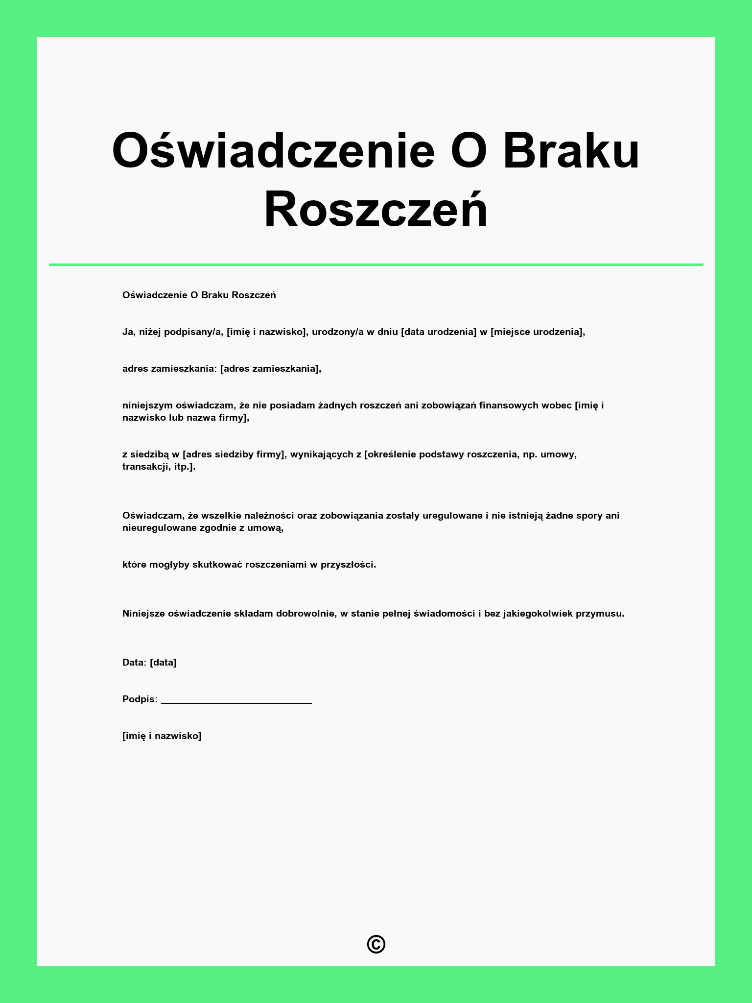 Oświadczenie O Braku Roszczeń