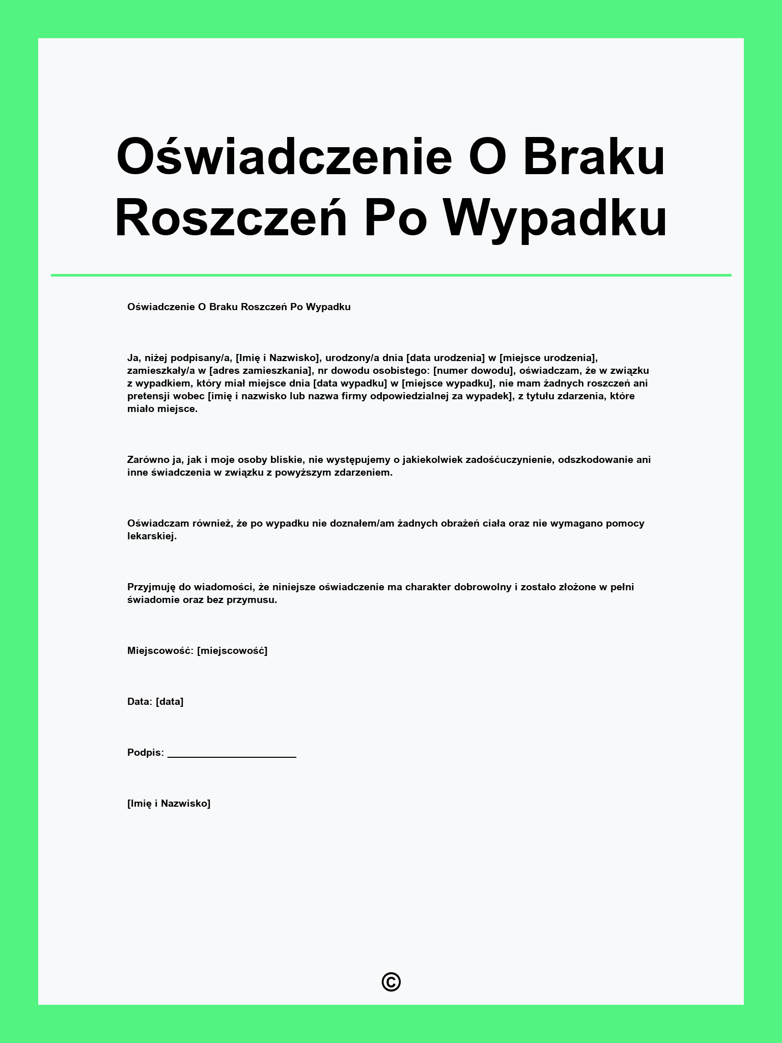 Oświadczenie O Braku Roszczeń Po Wypadku