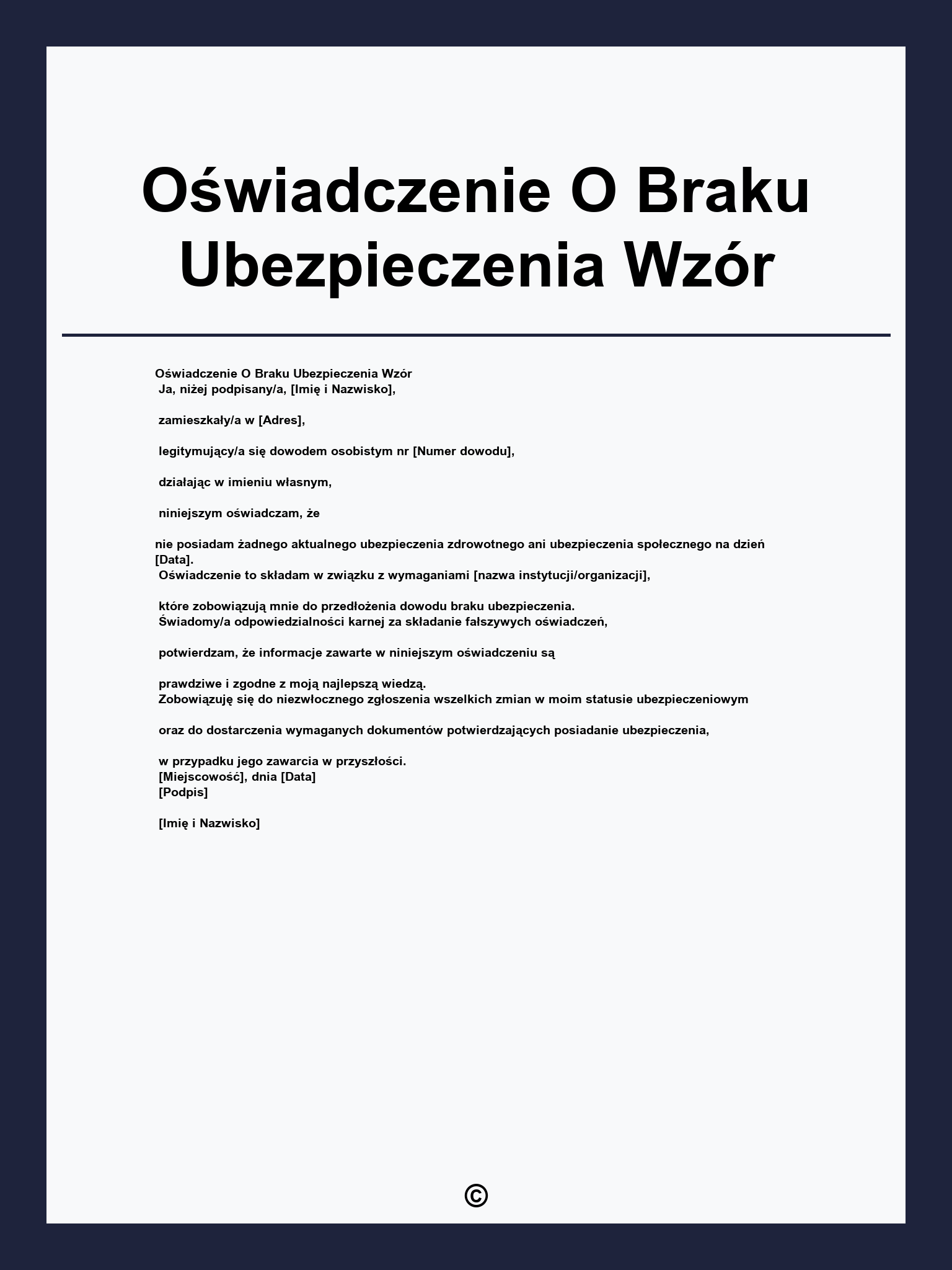 Oświadczenie O Braku Ubezpieczenia Wzór