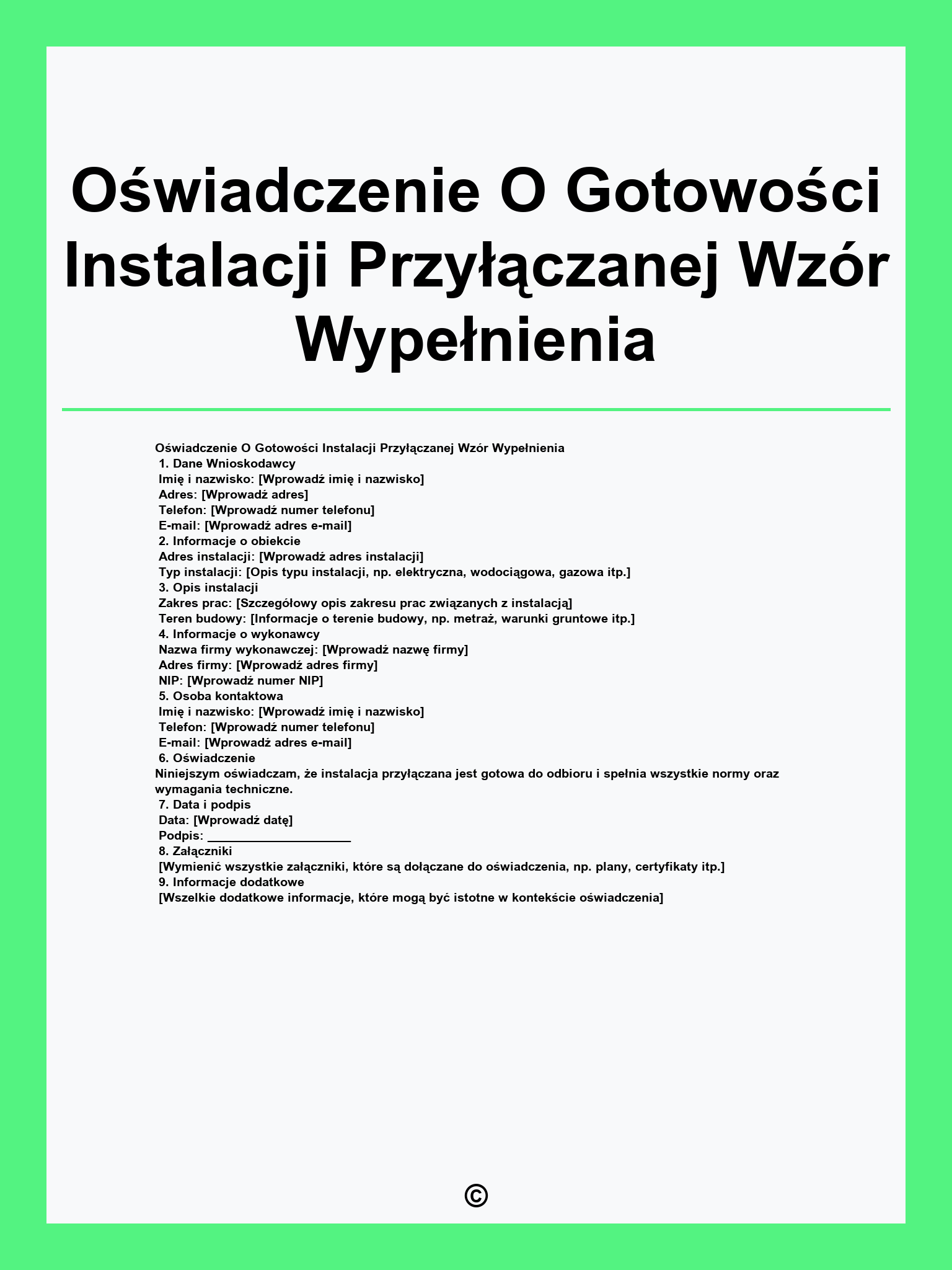 Oświadczenie O Gotowości Instalacji Przyłączanej Wzór Wypełnienia