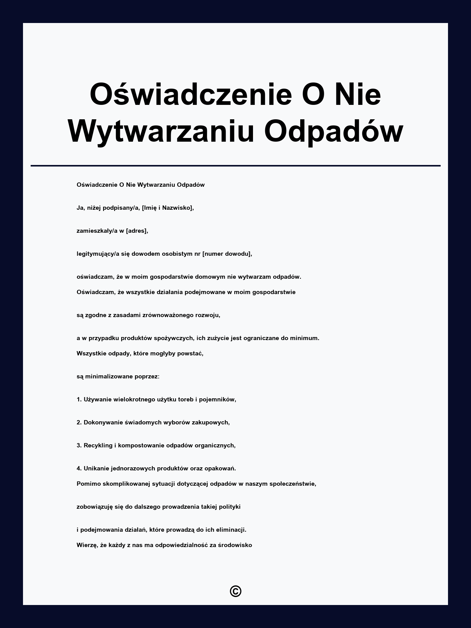 Oświadczenie O Nie Wytwarzaniu Odpadów