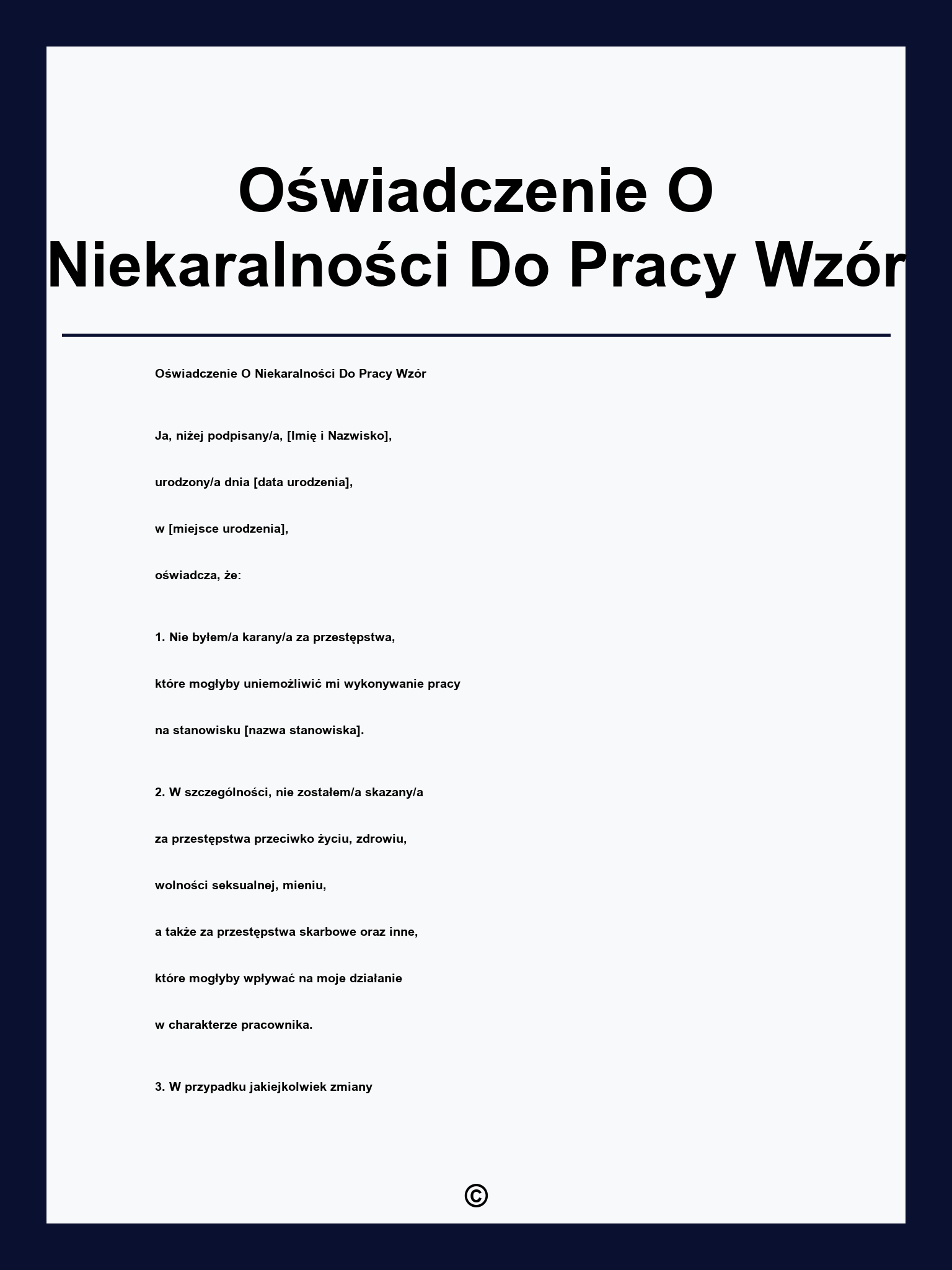 Oświadczenie O Niekaralności Do Pracy Wzór