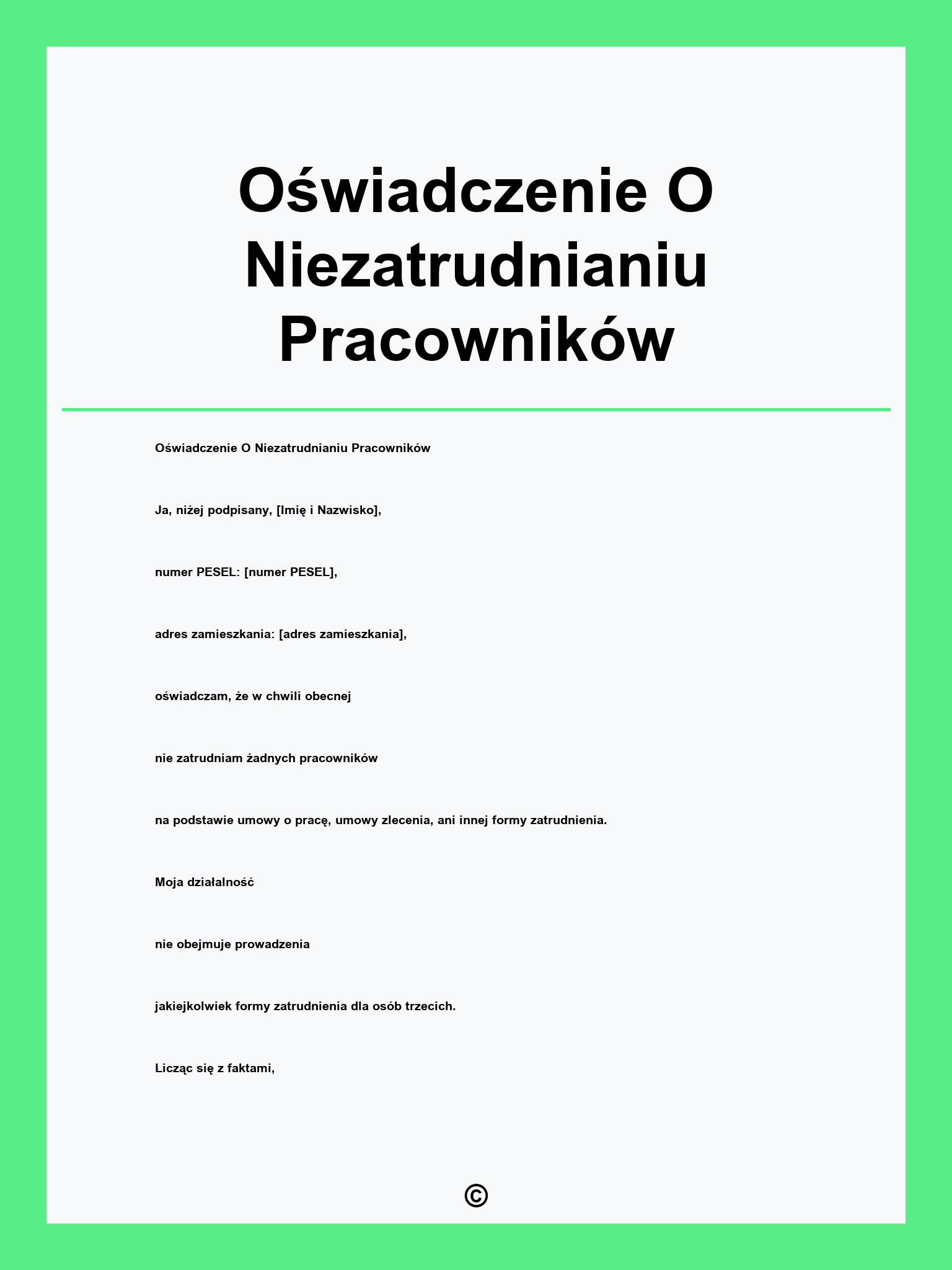 Oświadczenie O Niezatrudnianiu Pracowników