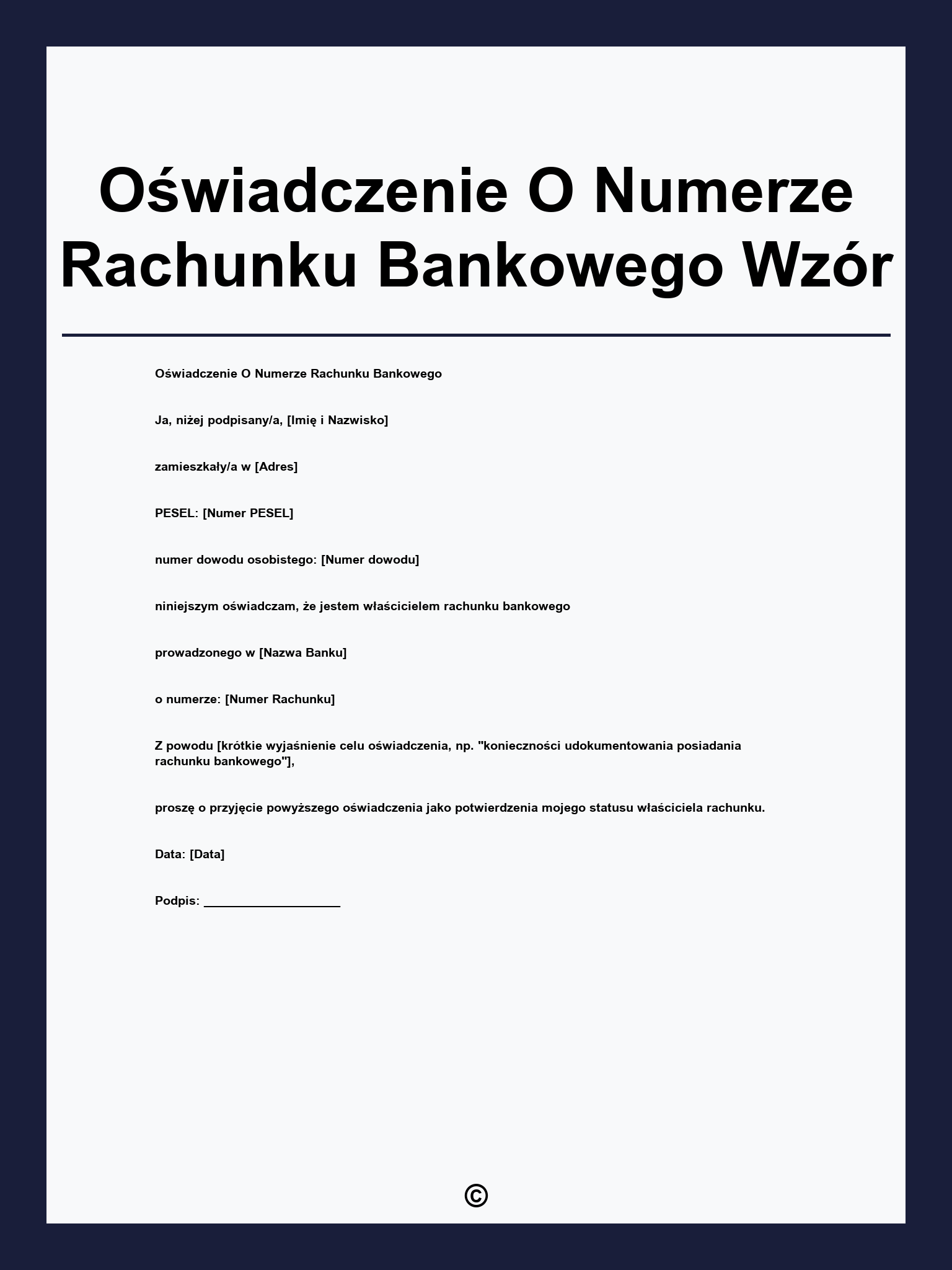 Oświadczenie O Numerze Rachunku Bankowego Wzór