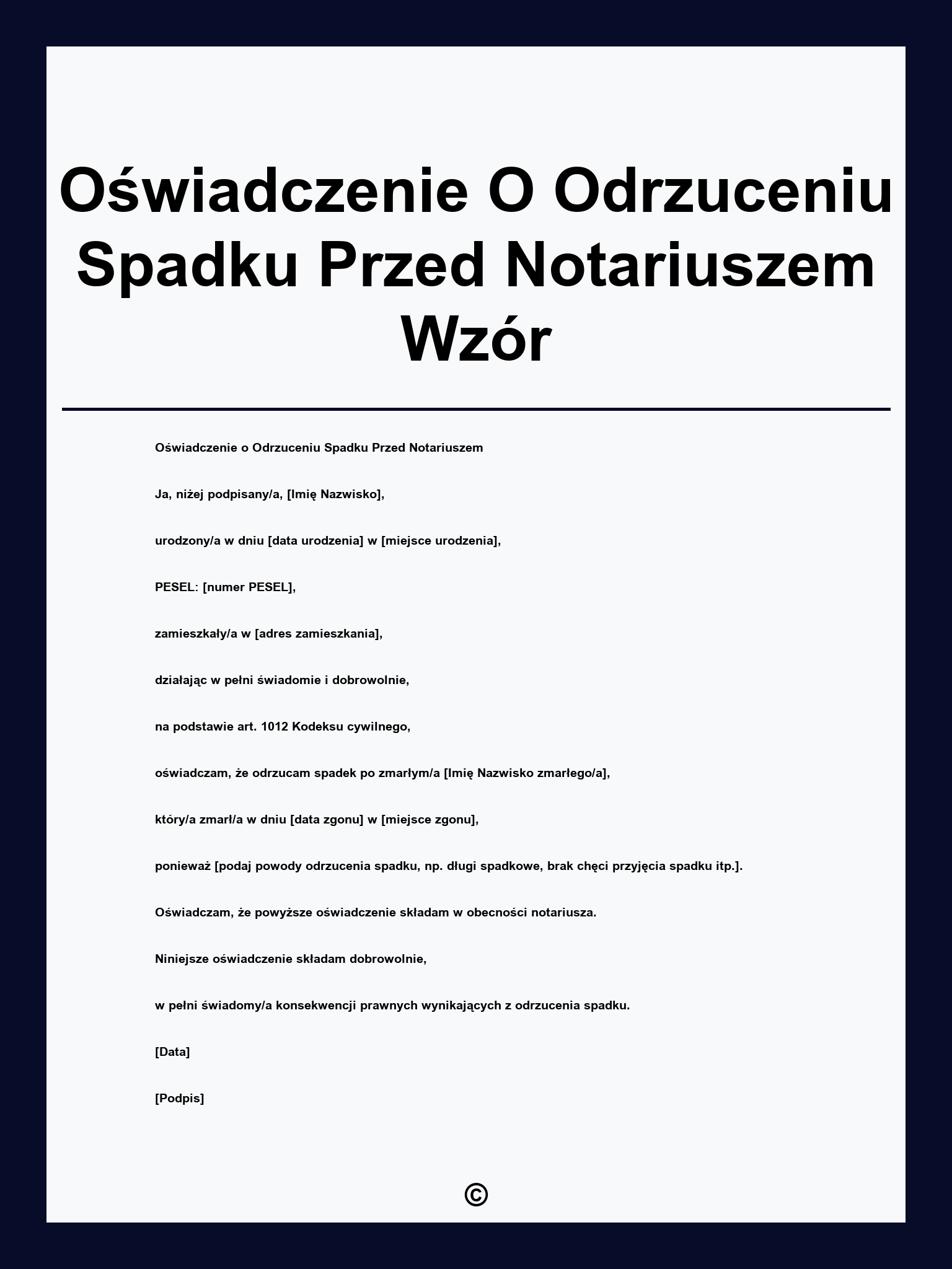 Oświadczenie O Odrzuceniu Spadku Przed Notariuszem Wzór