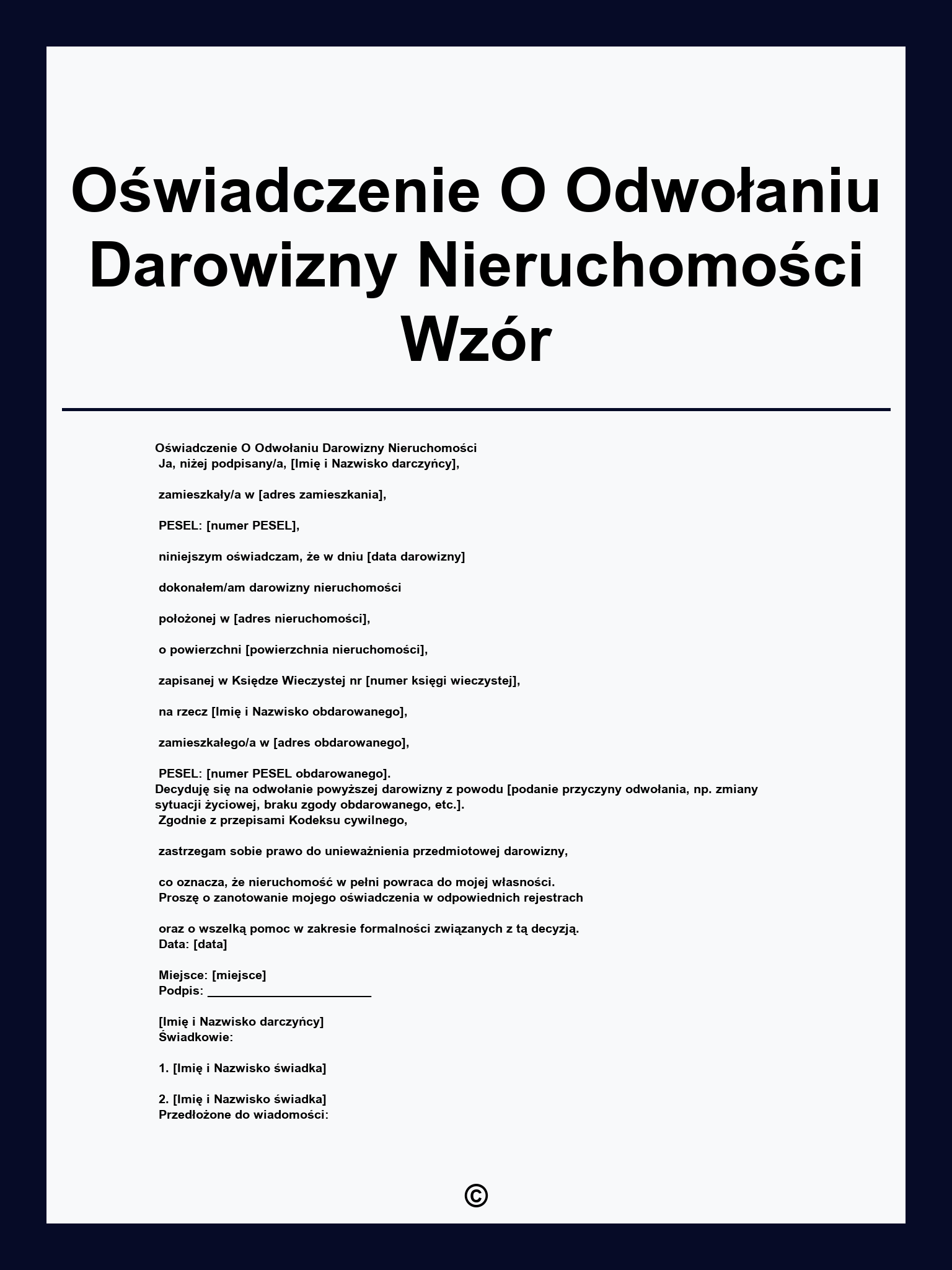 Oświadczenie O Odwołaniu Darowizny Nieruchomości Wzór