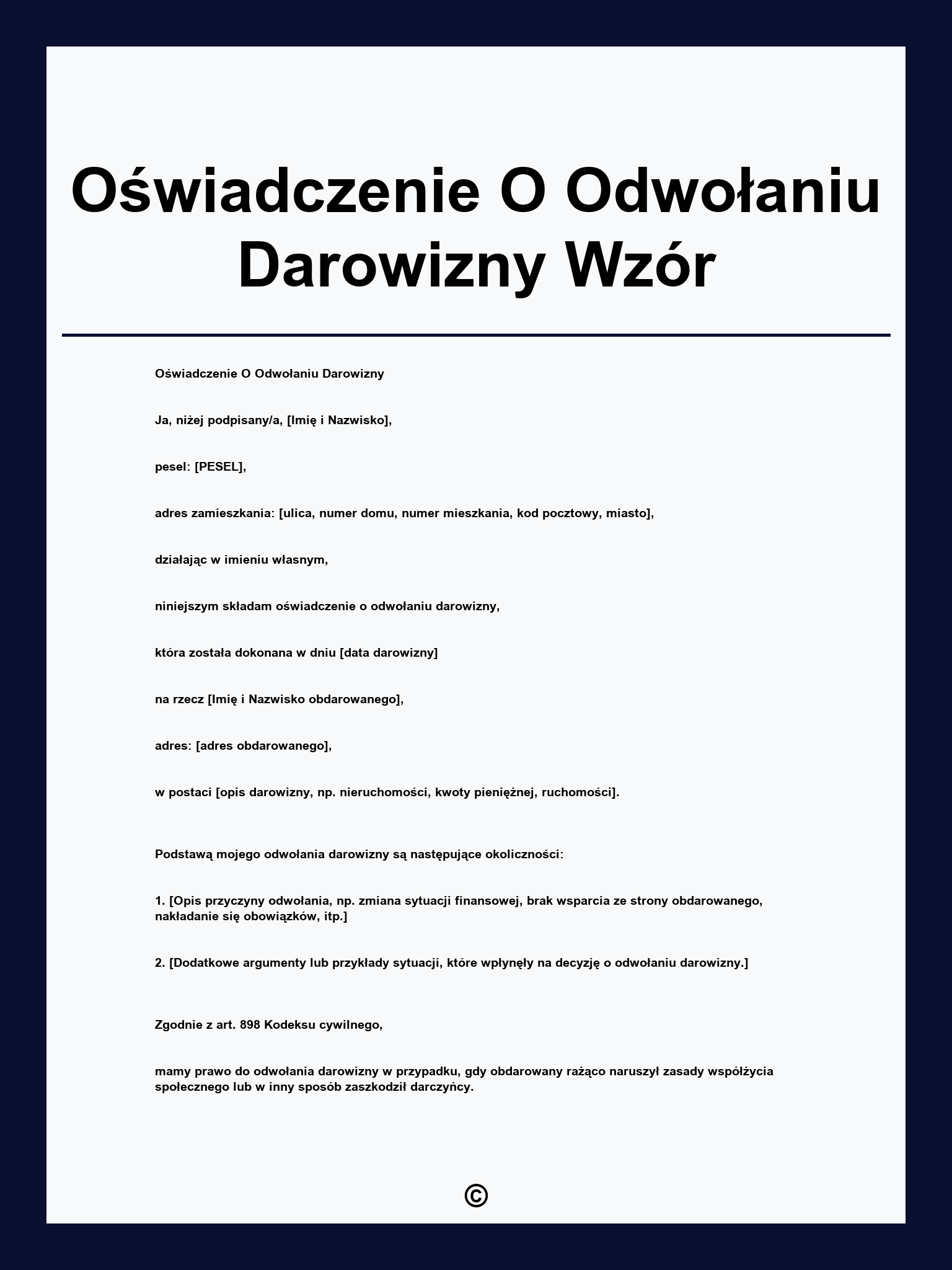 Oświadczenie O Odwołaniu Darowizny Wzór