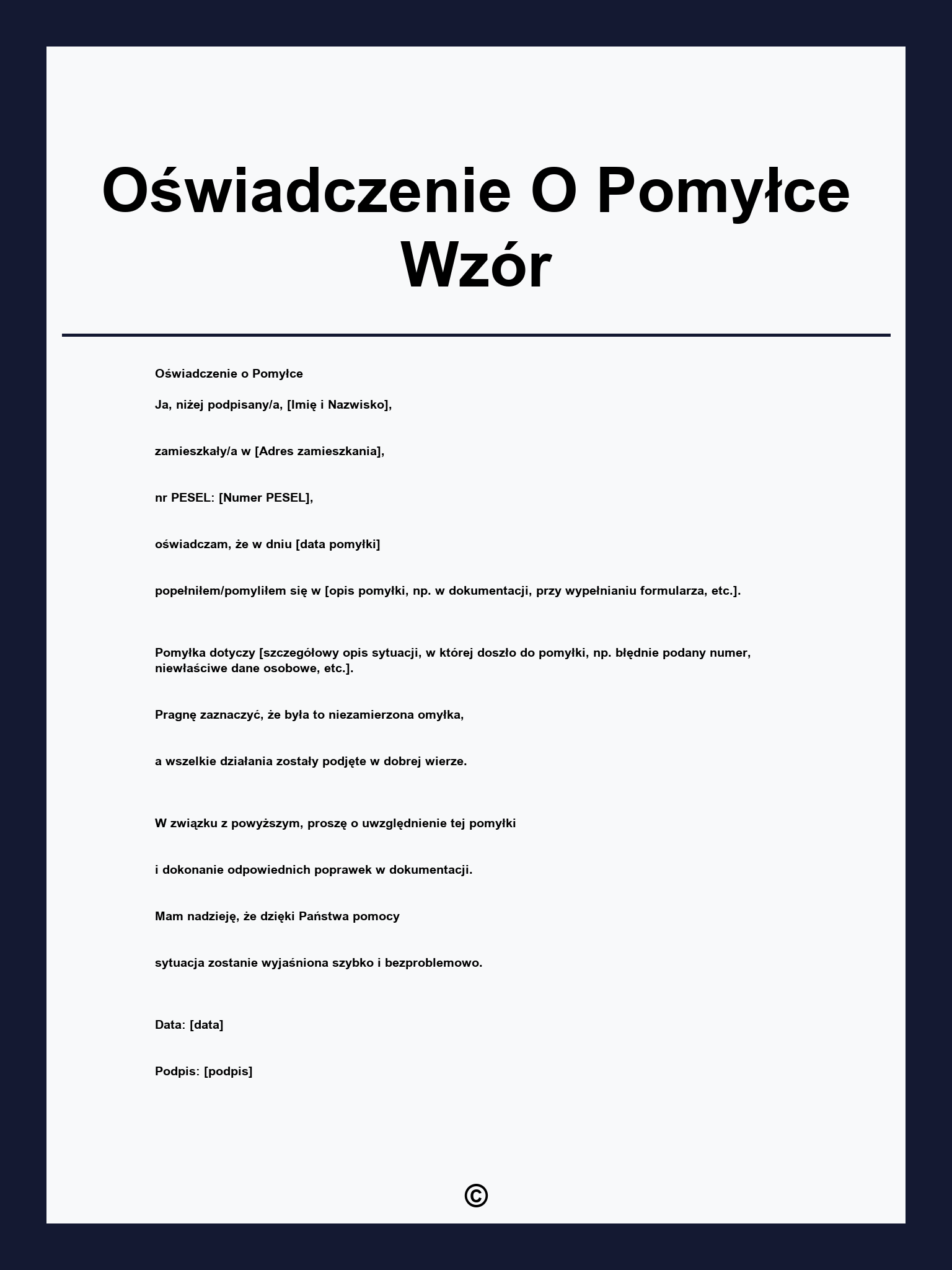 Oświadczenie O Pomyłce Wzór