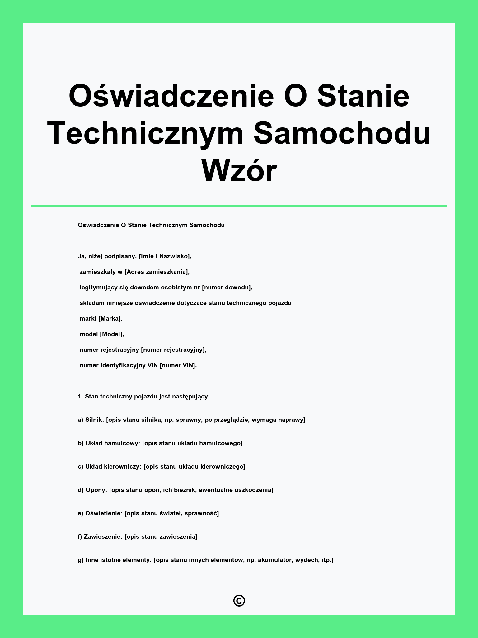 Oświadczenie O Stanie Technicznym Samochodu Wzór
