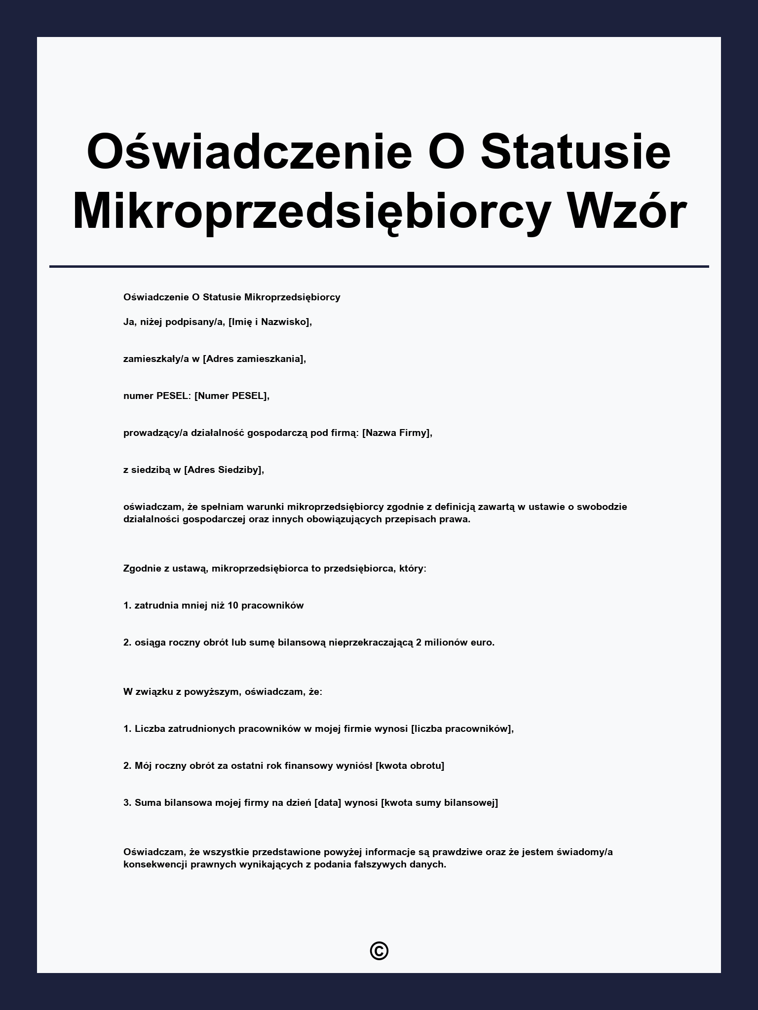 Oświadczenie O Statusie Mikroprzedsiębiorcy Wzór