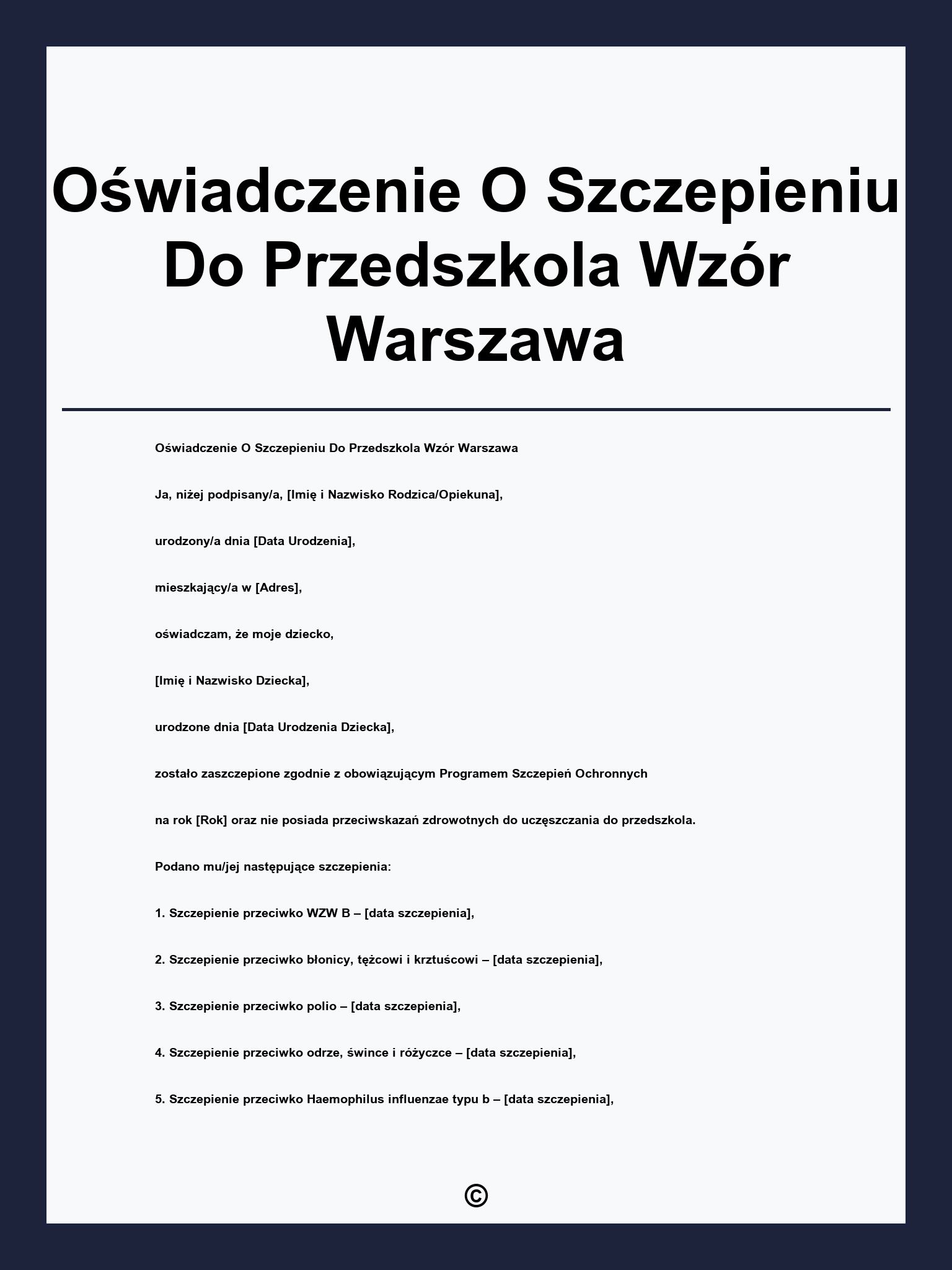 Oświadczenie O Szczepieniu Do Przedszkola Wzór Warszawa