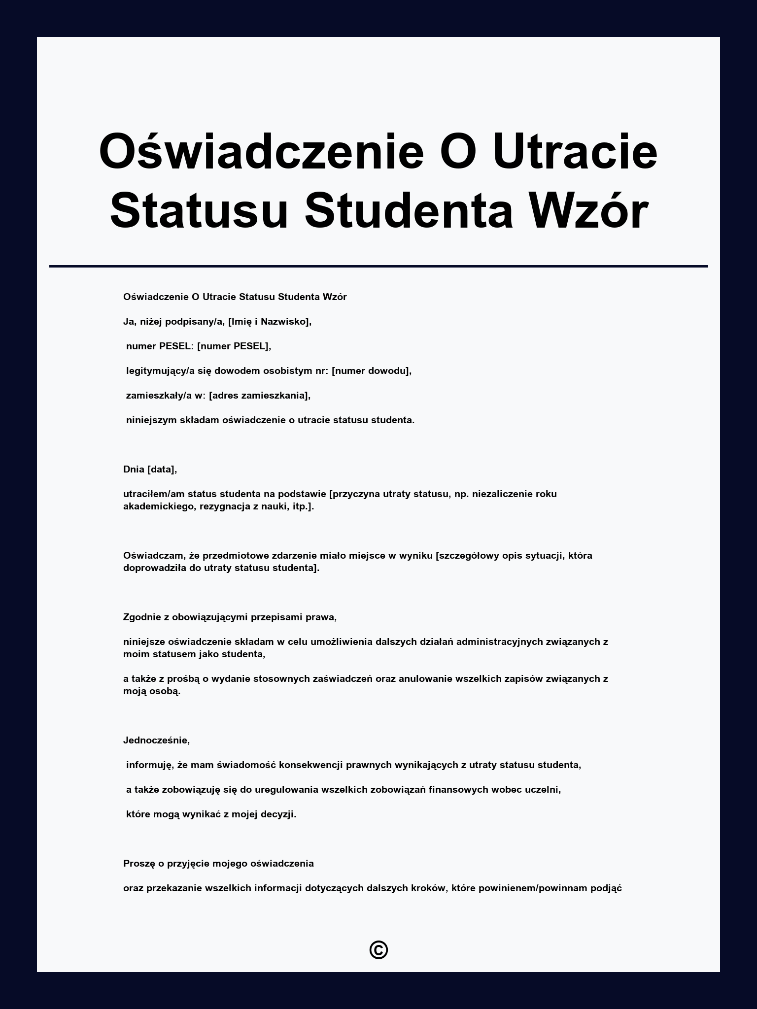 Oświadczenie O Utracie Statusu Studenta Wzór