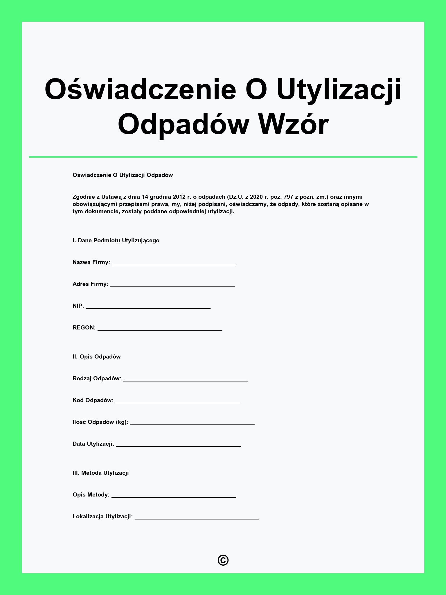 Oświadczenie O Utylizacji Odpadów Wzór