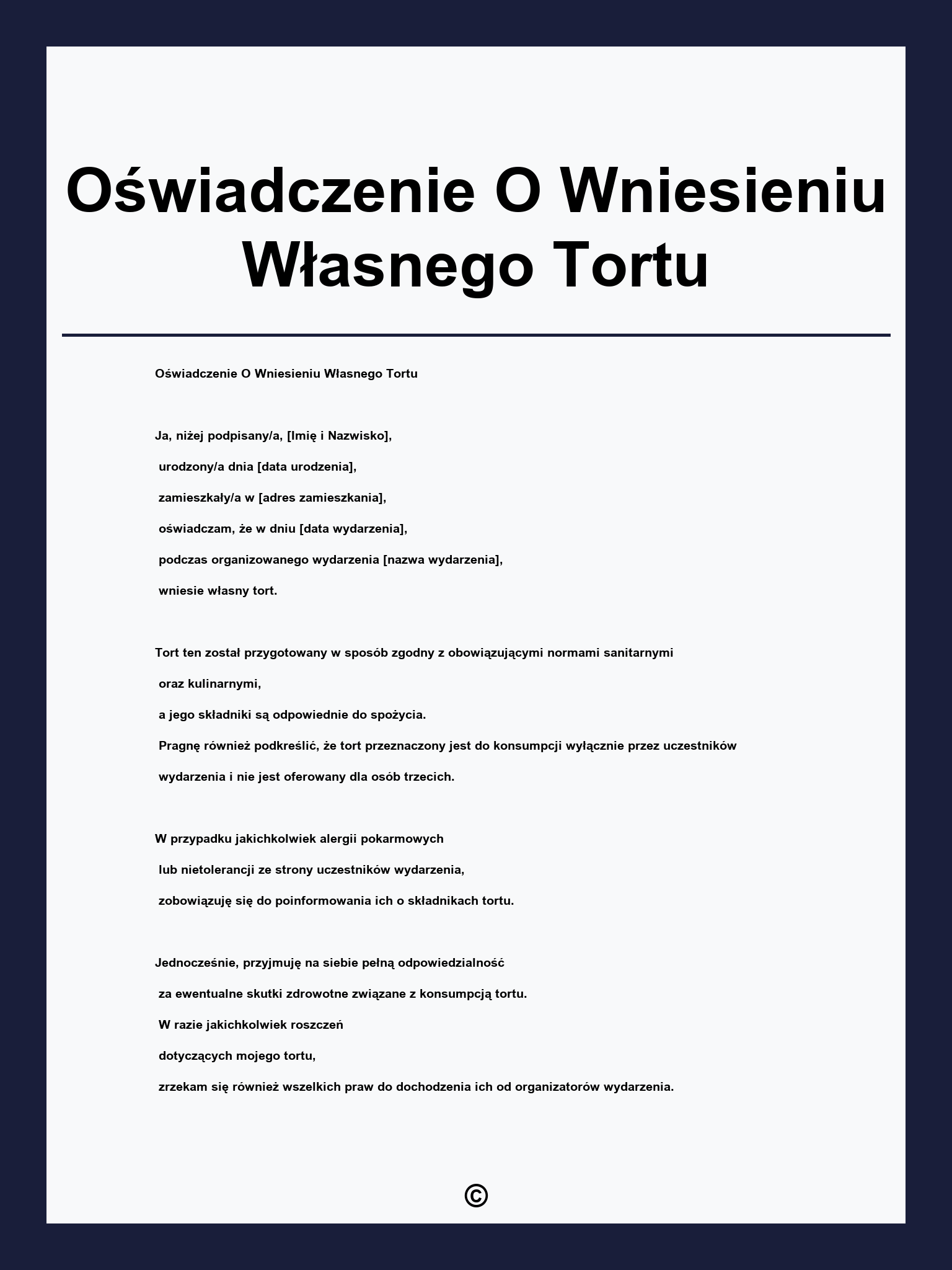Oświadczenie O Wniesieniu Własnego Tortu