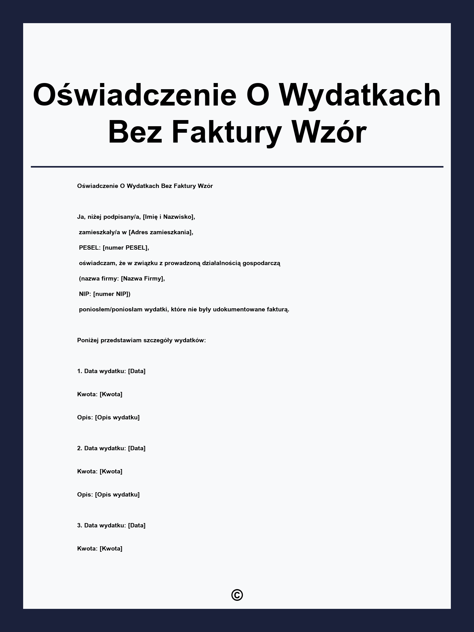 Oświadczenie O Wydatkach Bez Faktury Wzór