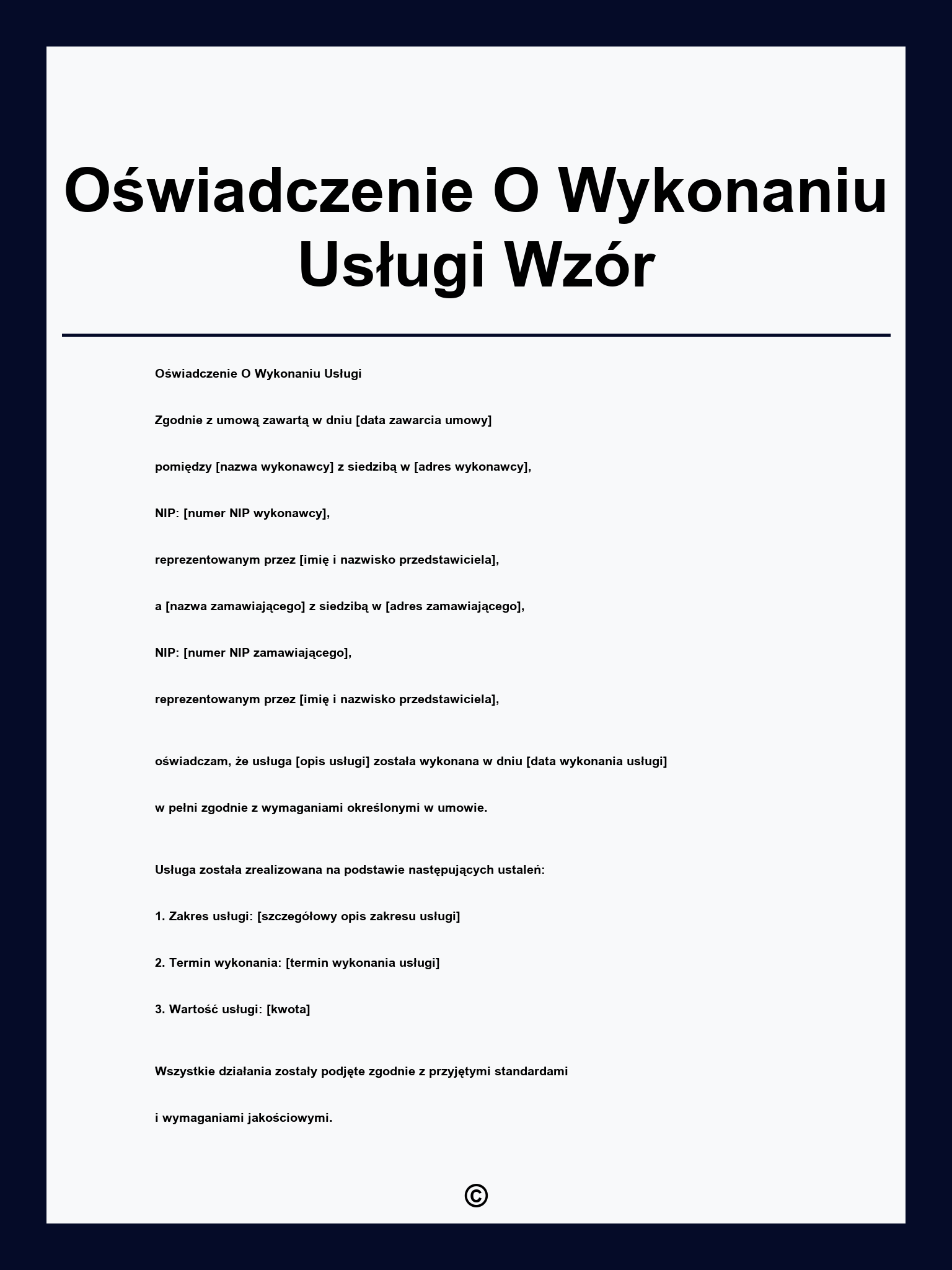 Oświadczenie O Wykonaniu Usługi Wzór