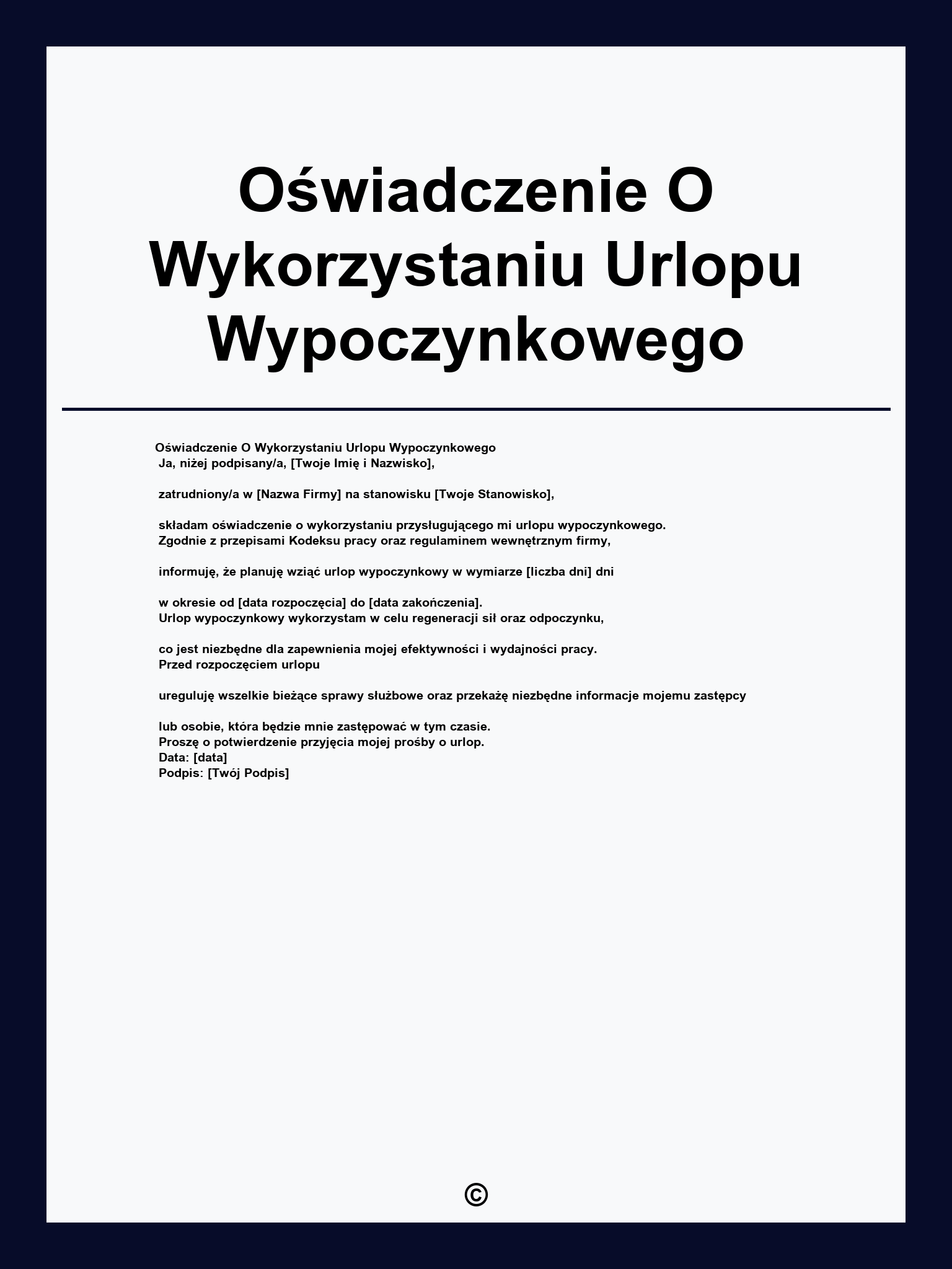 Oświadczenie O Wykorzystaniu Urlopu Wypoczynkowego