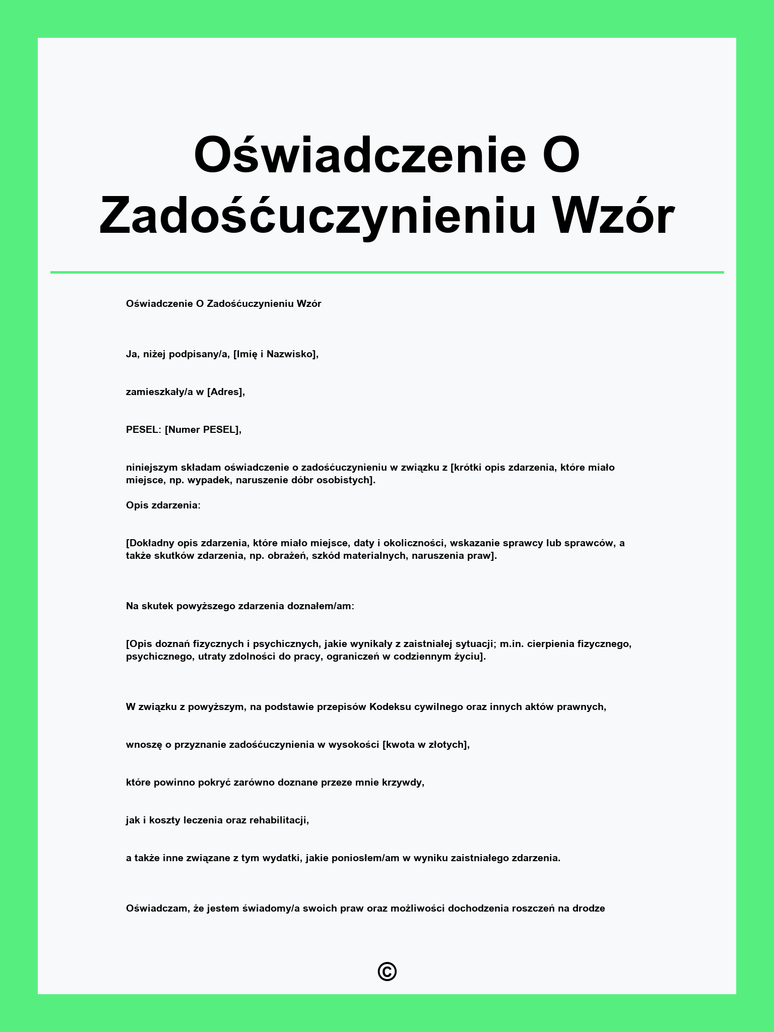 Oświadczenie O Zadośćuczynieniu Wzór