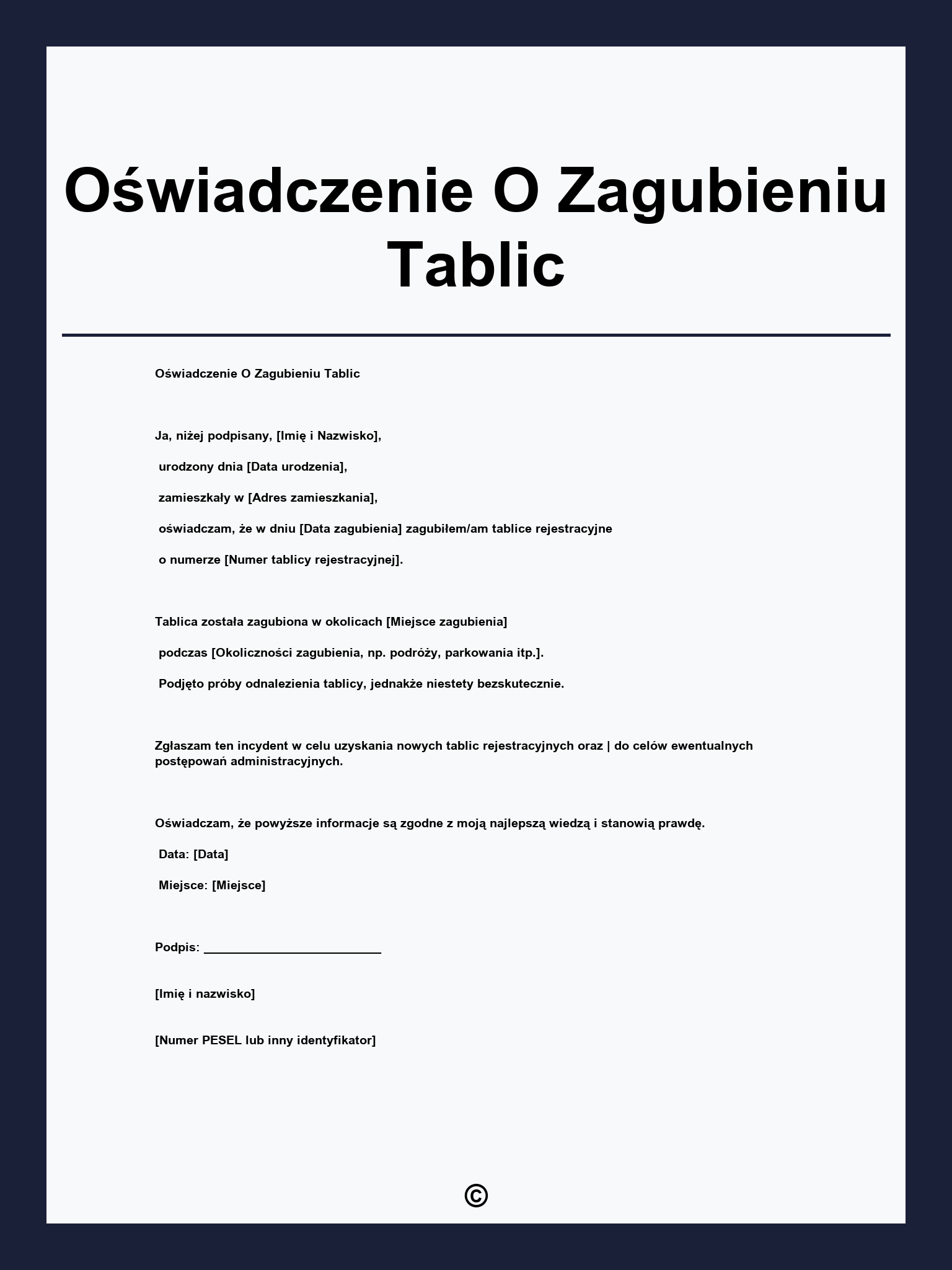 Oświadczenie O Zagubieniu Tablic