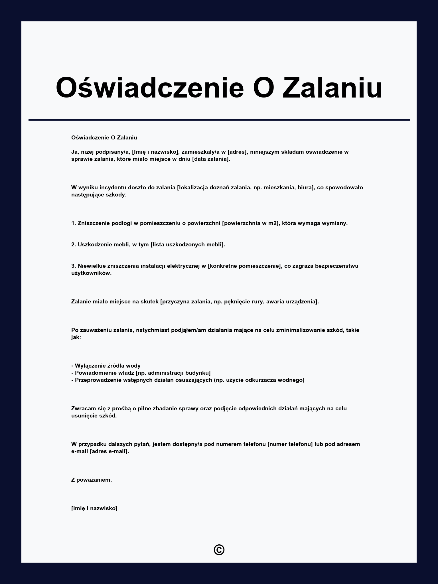 Oświadczenie O Zalaniu