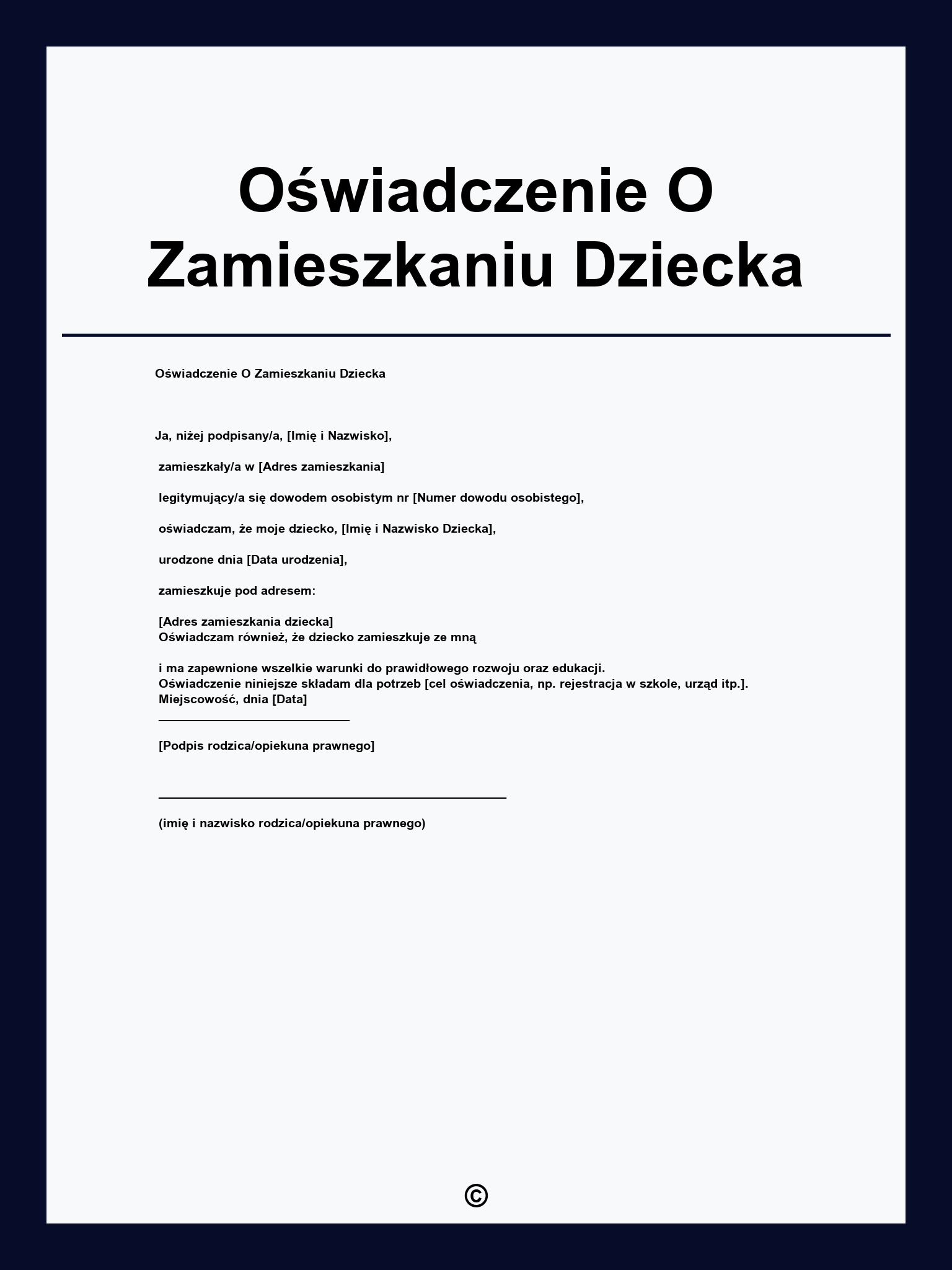 Oświadczenie O Zamieszkaniu Dziecka