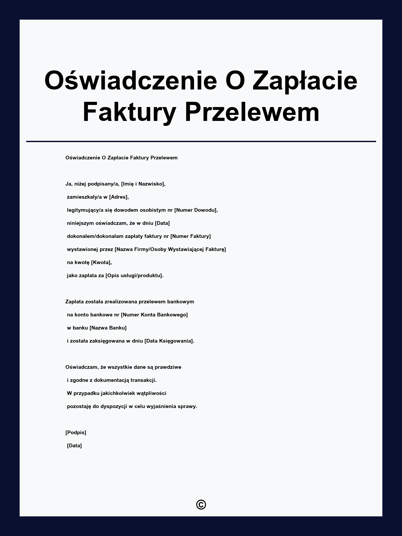 Oświadczenie O Zapłacie Faktury Przelewem