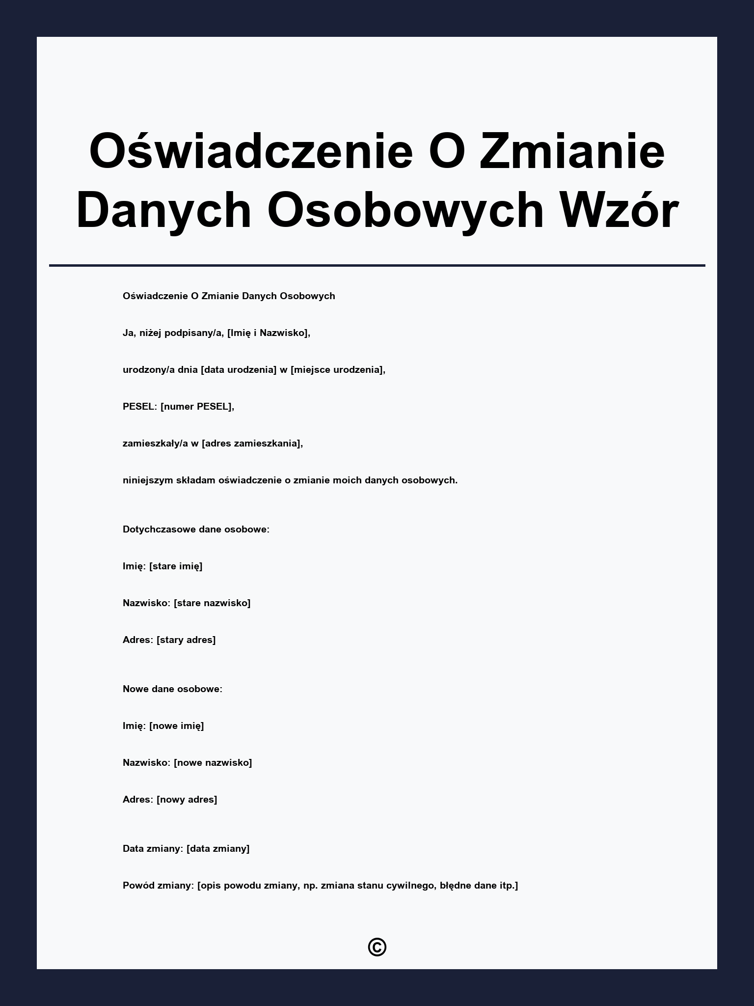 Oświadczenie O Zmianie Danych Osobowych Wzór