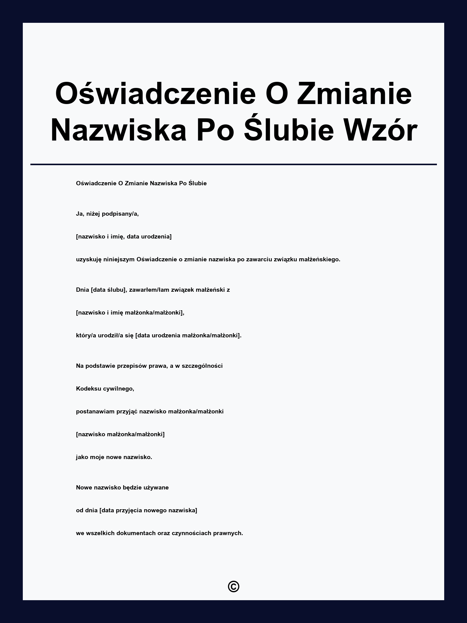 Oświadczenie O Zmianie Nazwiska Po Ślubie Wzór