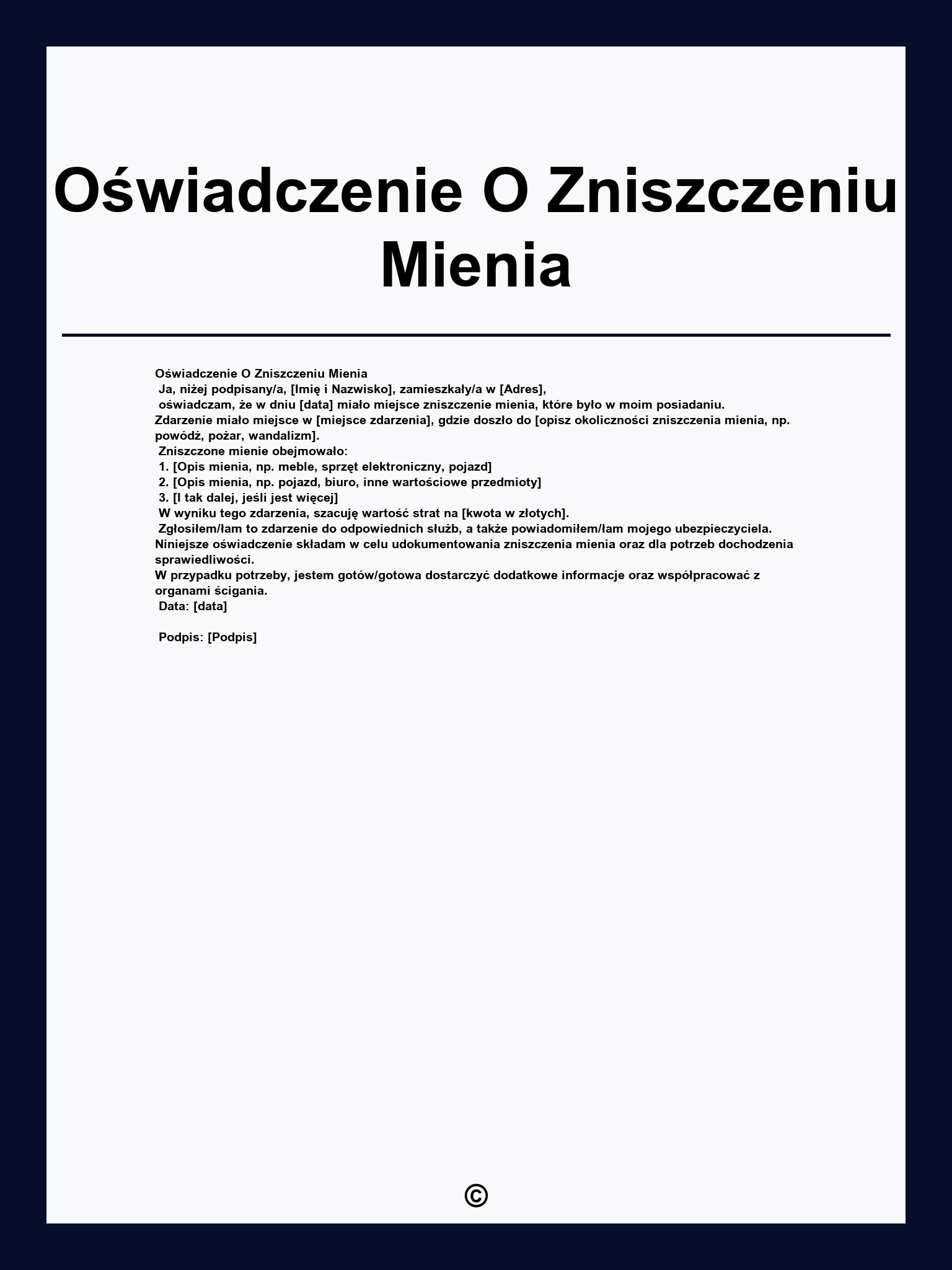 Oświadczenie O Zniszczeniu Mienia