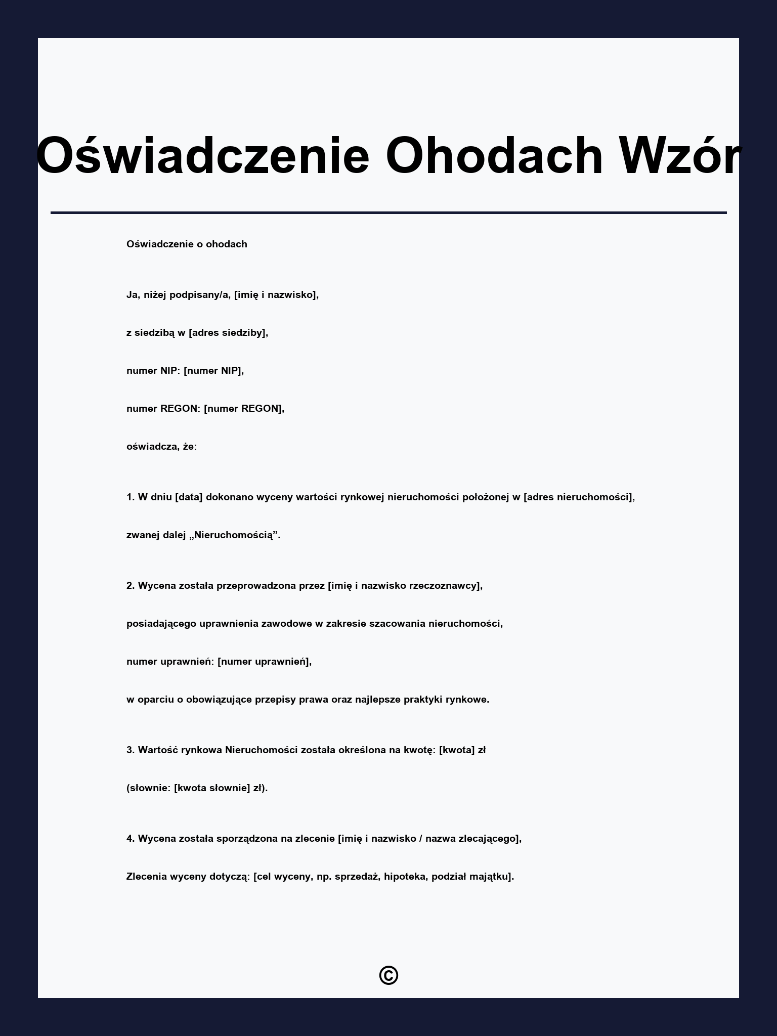 Oświadczenie Ohodach Wzór