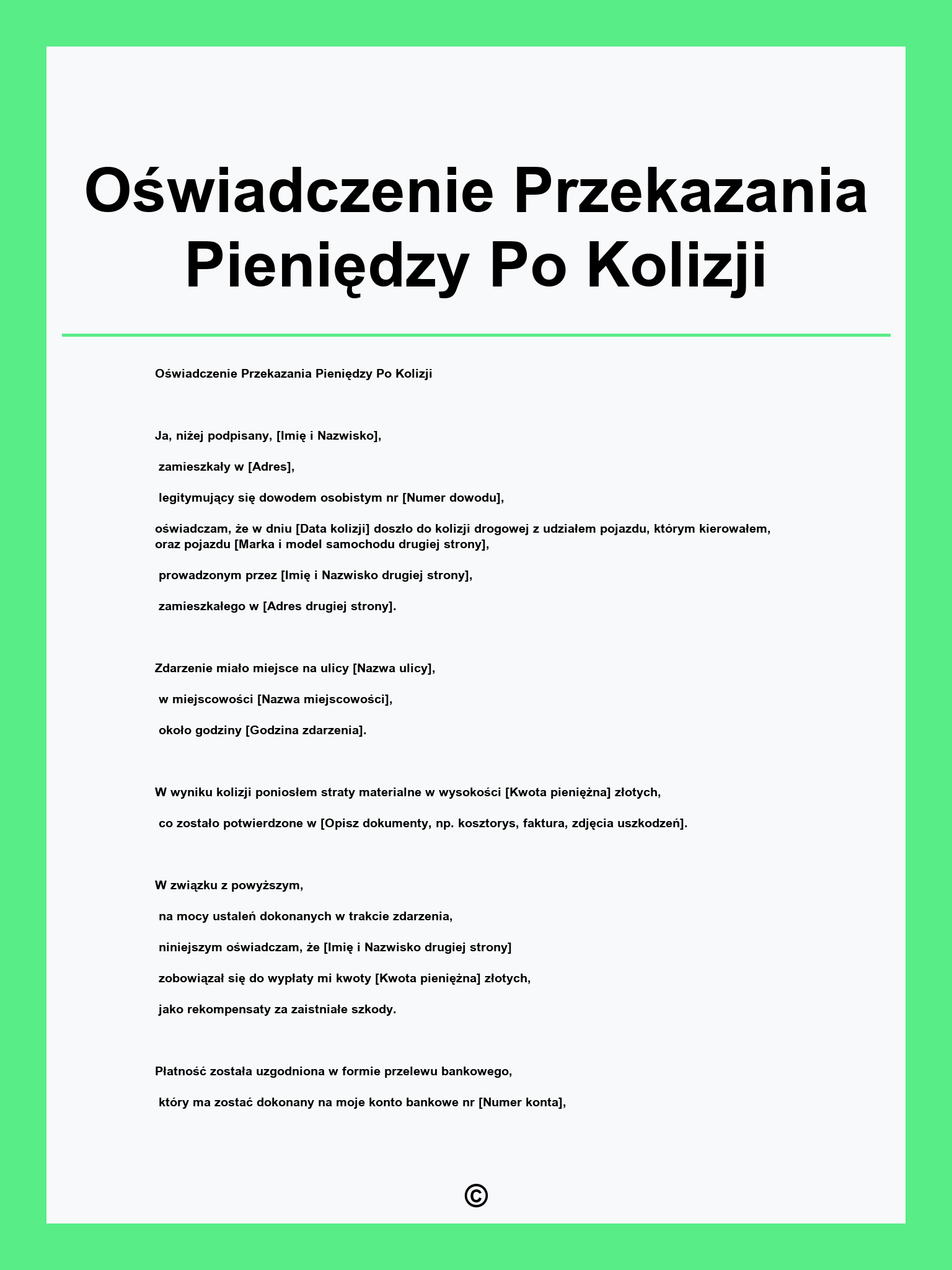 Oświadczenie Przekazania Pieniędzy Po Kolizji
