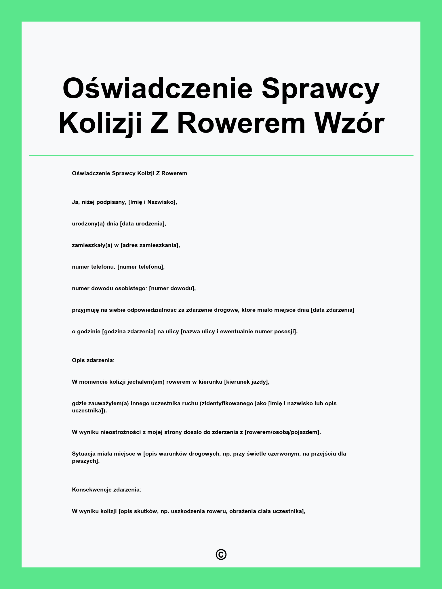 Oświadczenie Sprawcy Kolizji Z Rowerem Wzór