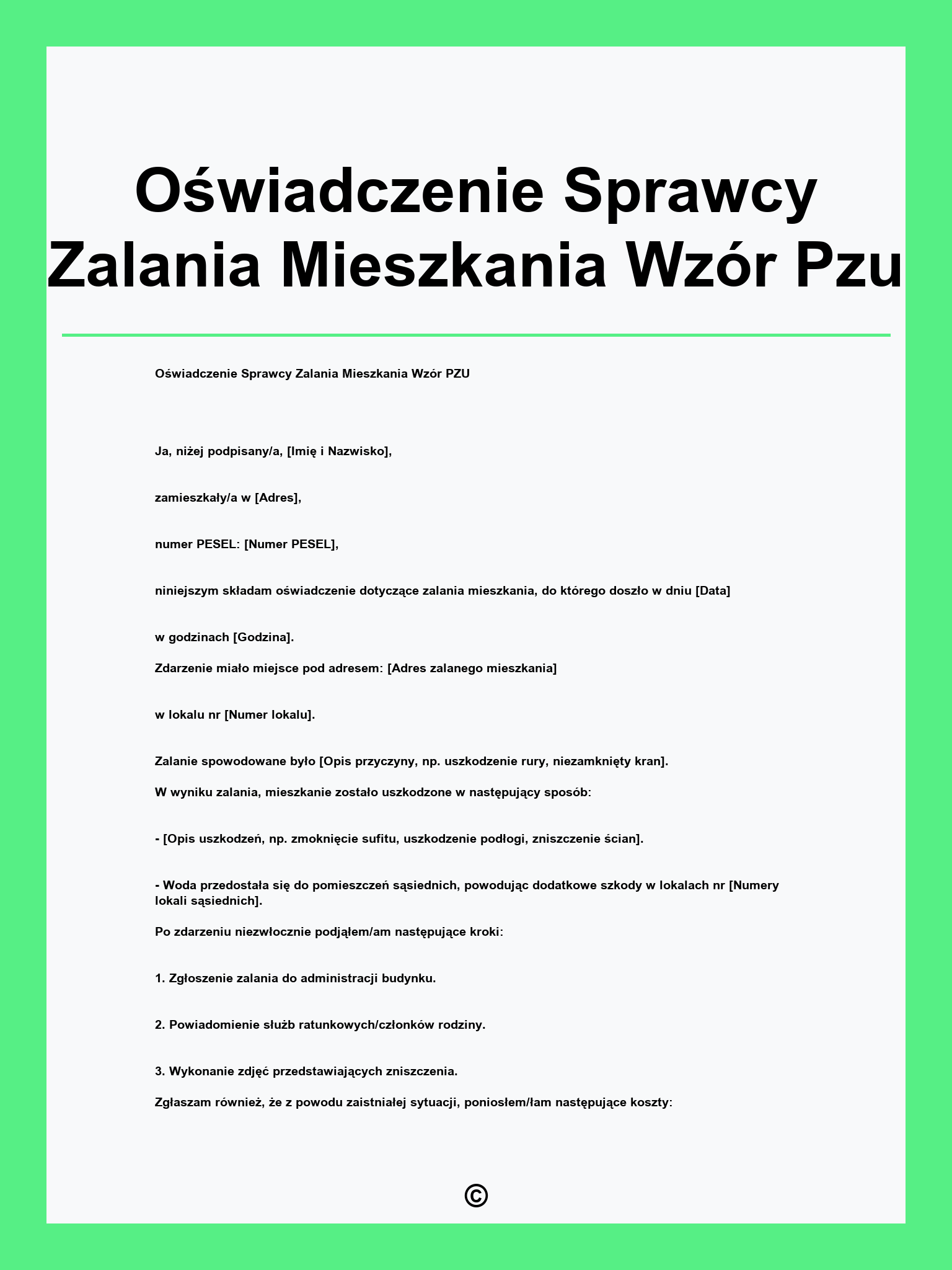 Oświadczenie Sprawcy Zalania Mieszkania Wzór Pzu