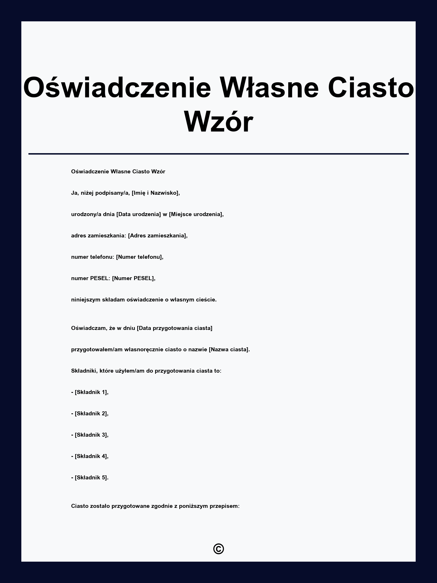 Oświadczenie Własne Ciasto Wzór