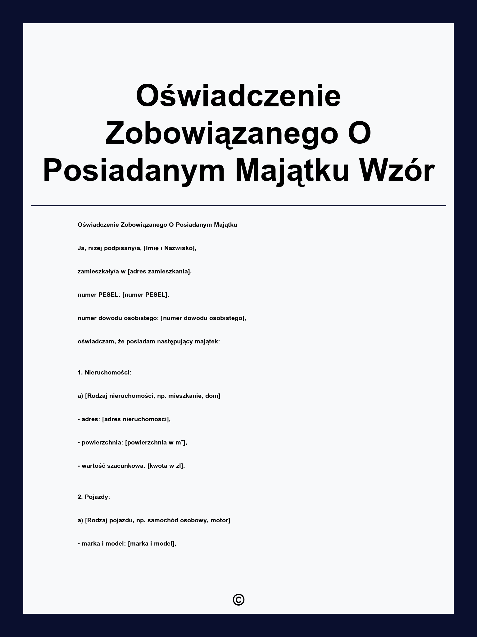 Oświadczenie Zobowiązanego O Posiadanym Majątku Wzór