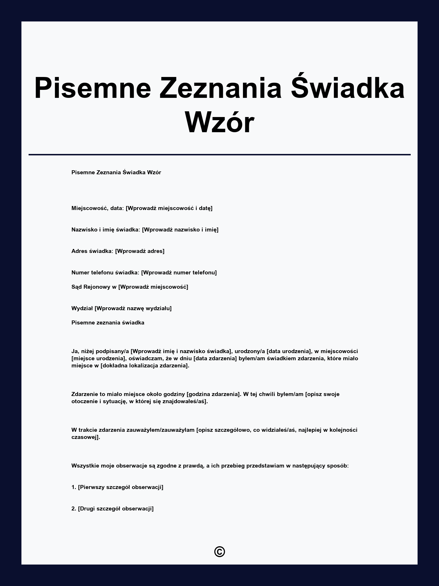 Pisemne Zeznania Świadka Wzór