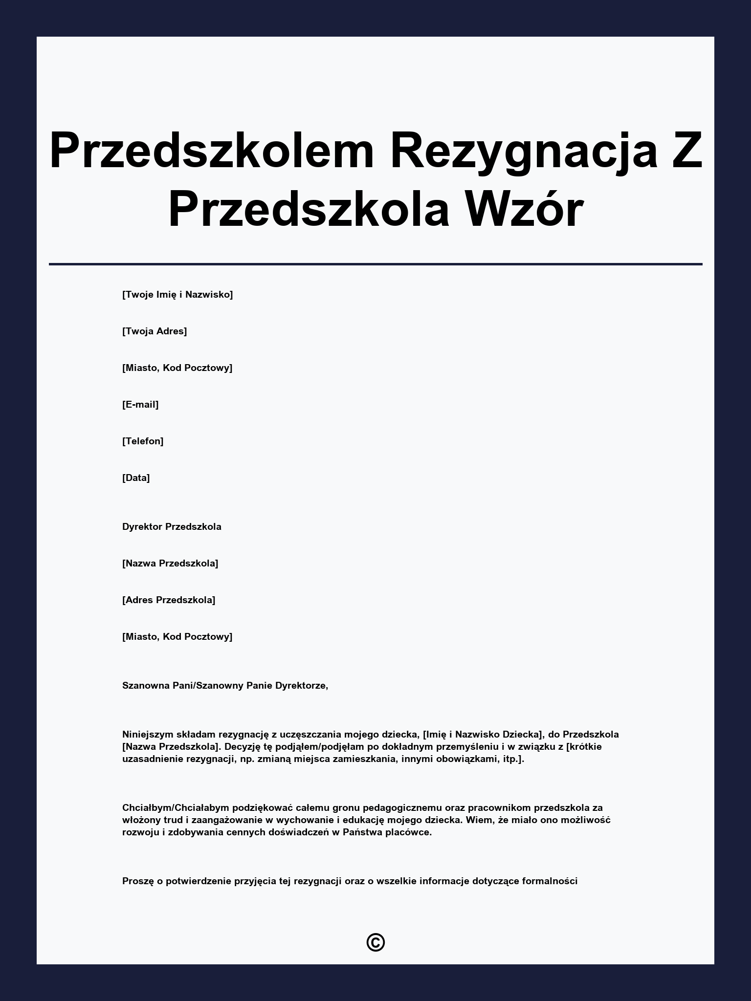 Przedszkolem Rezygnacja Z Przedszkola Wzór