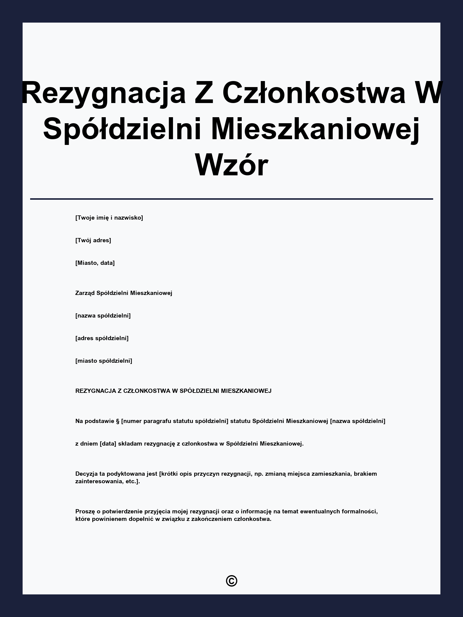 Rezygnacja Z Członkostwa W Spółdzielni Mieszkaniowej Wzór