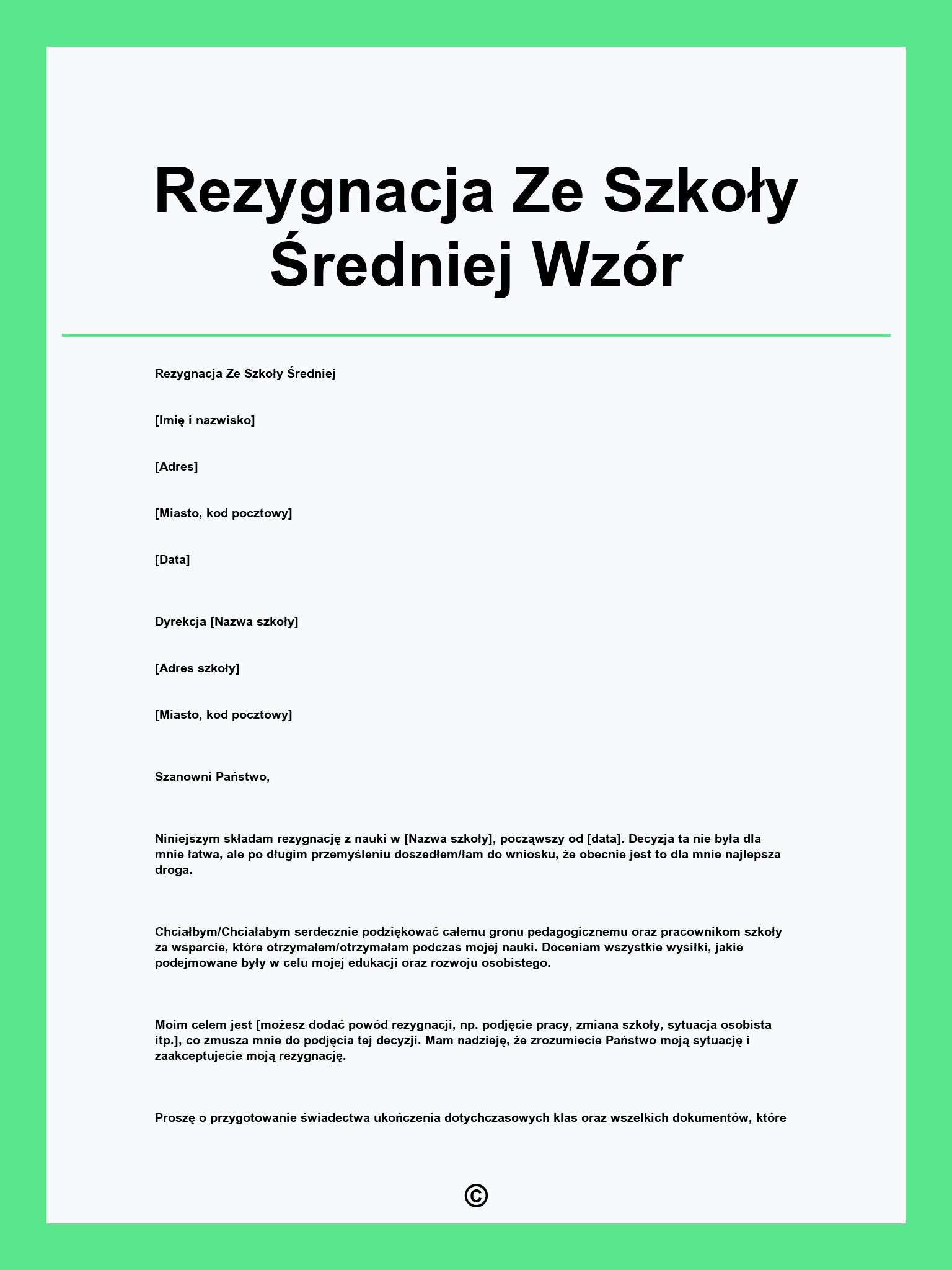 Rezygnacja Ze Szkoły Średniej Wzór