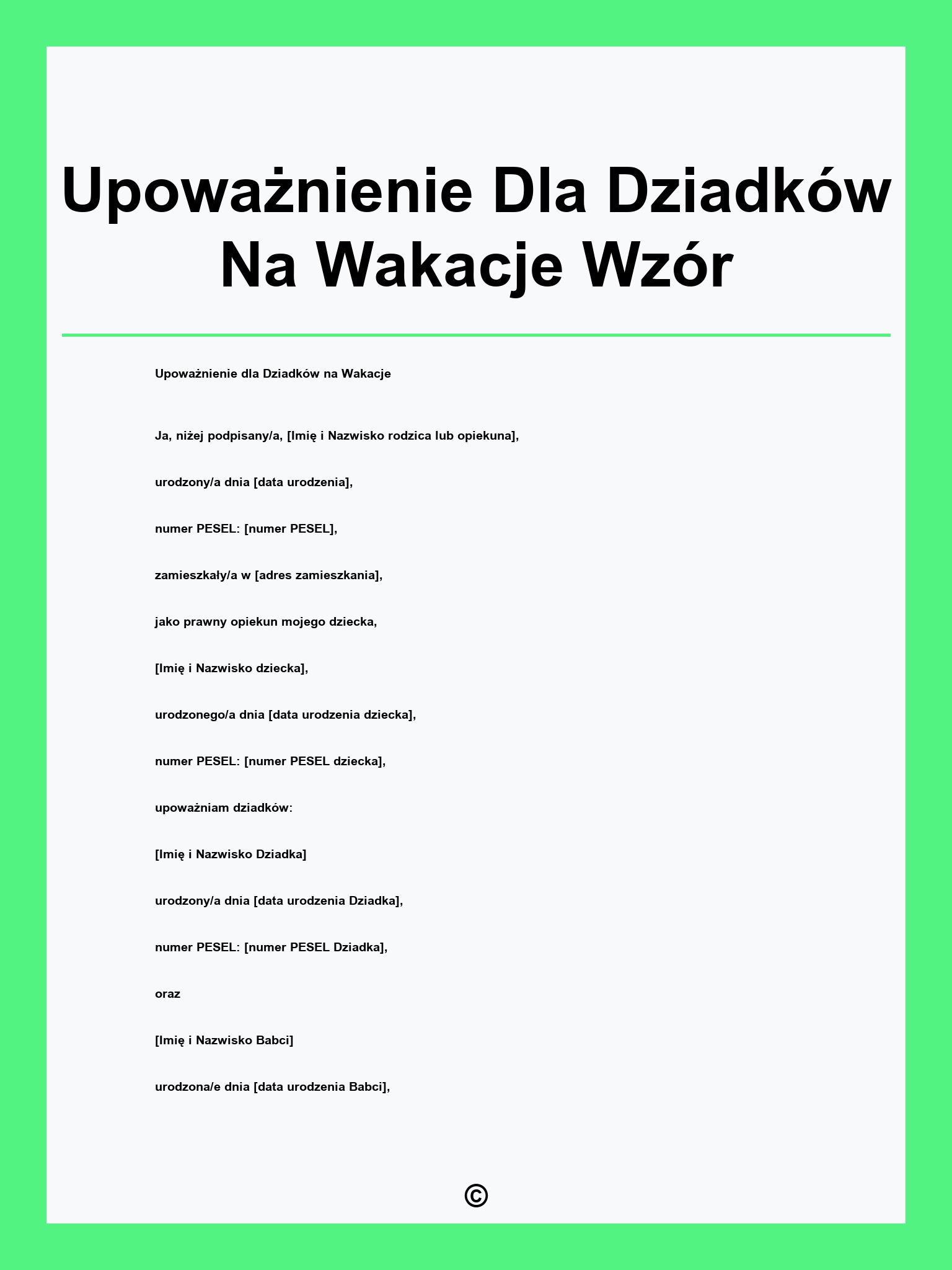 Upoważnienie Dla Dziadków Na Wakacje Wzór