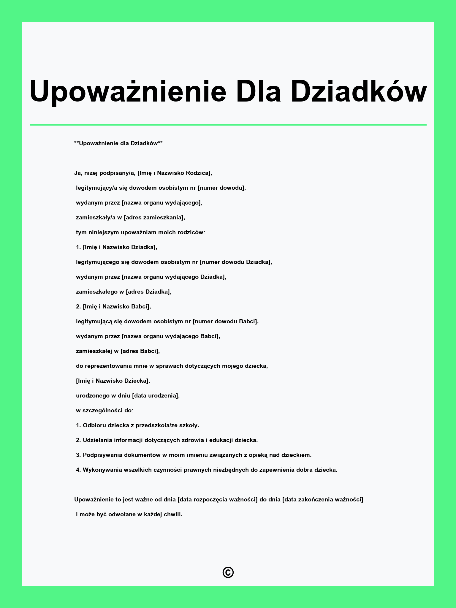 Upoważnienie Dla Dziadków