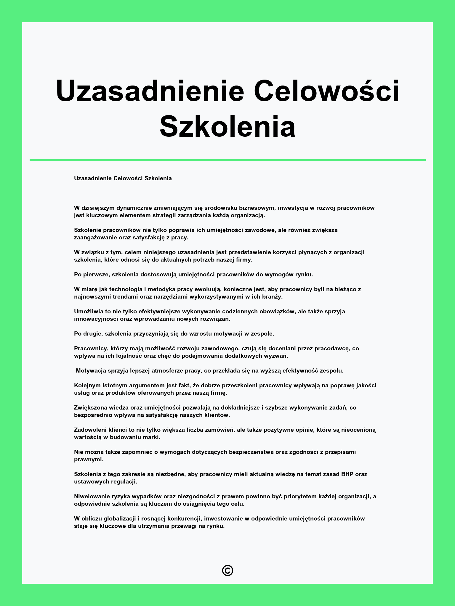 Uzasadnienie Celowości Szkolenia